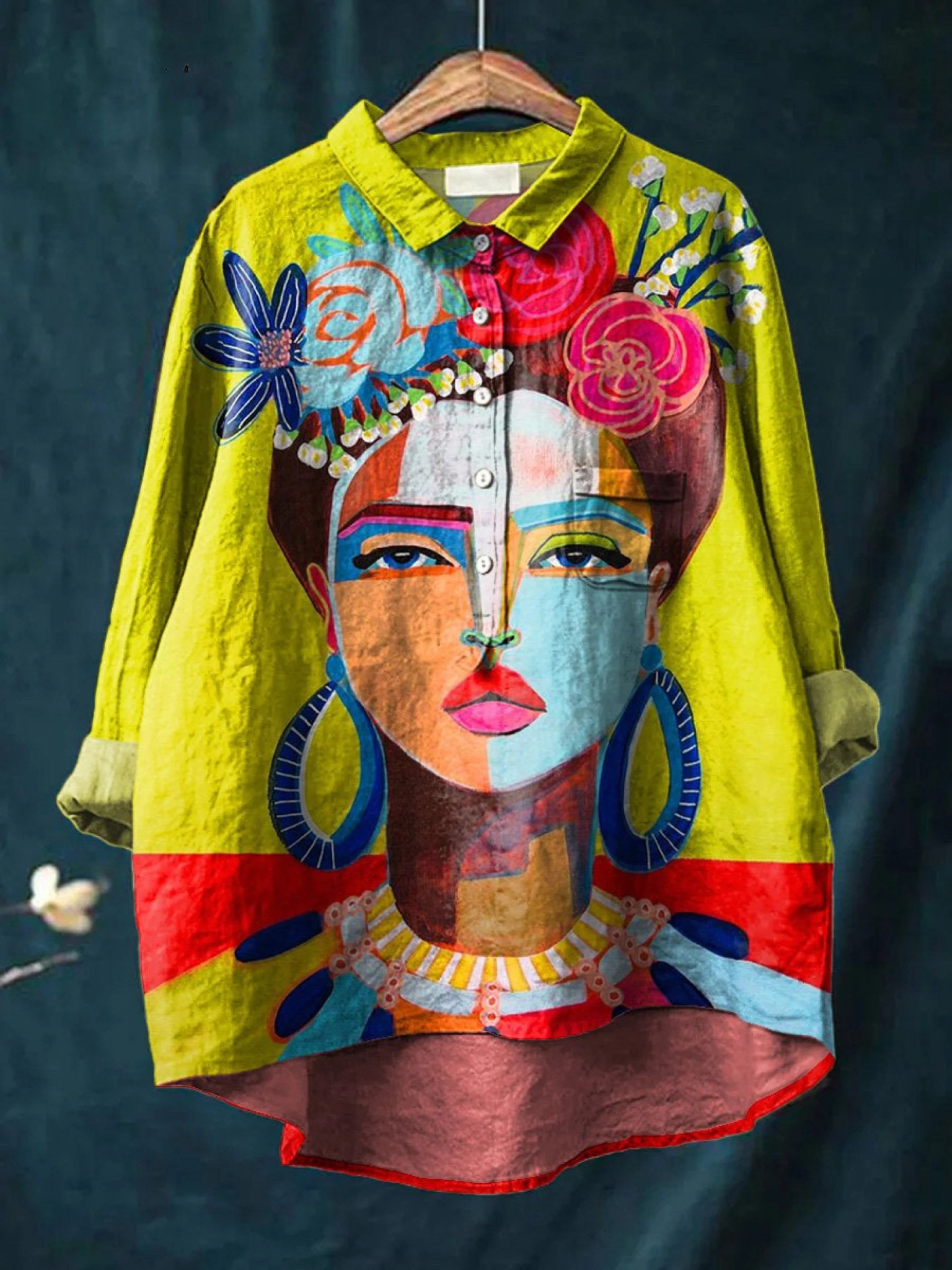 Nyla | Women's Portrait-Print Button-Up Shirt