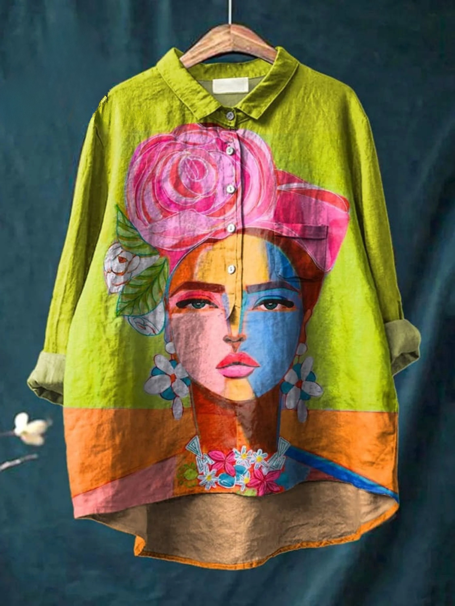 Nyla | Women's Portrait-Print Button-Up Shirt