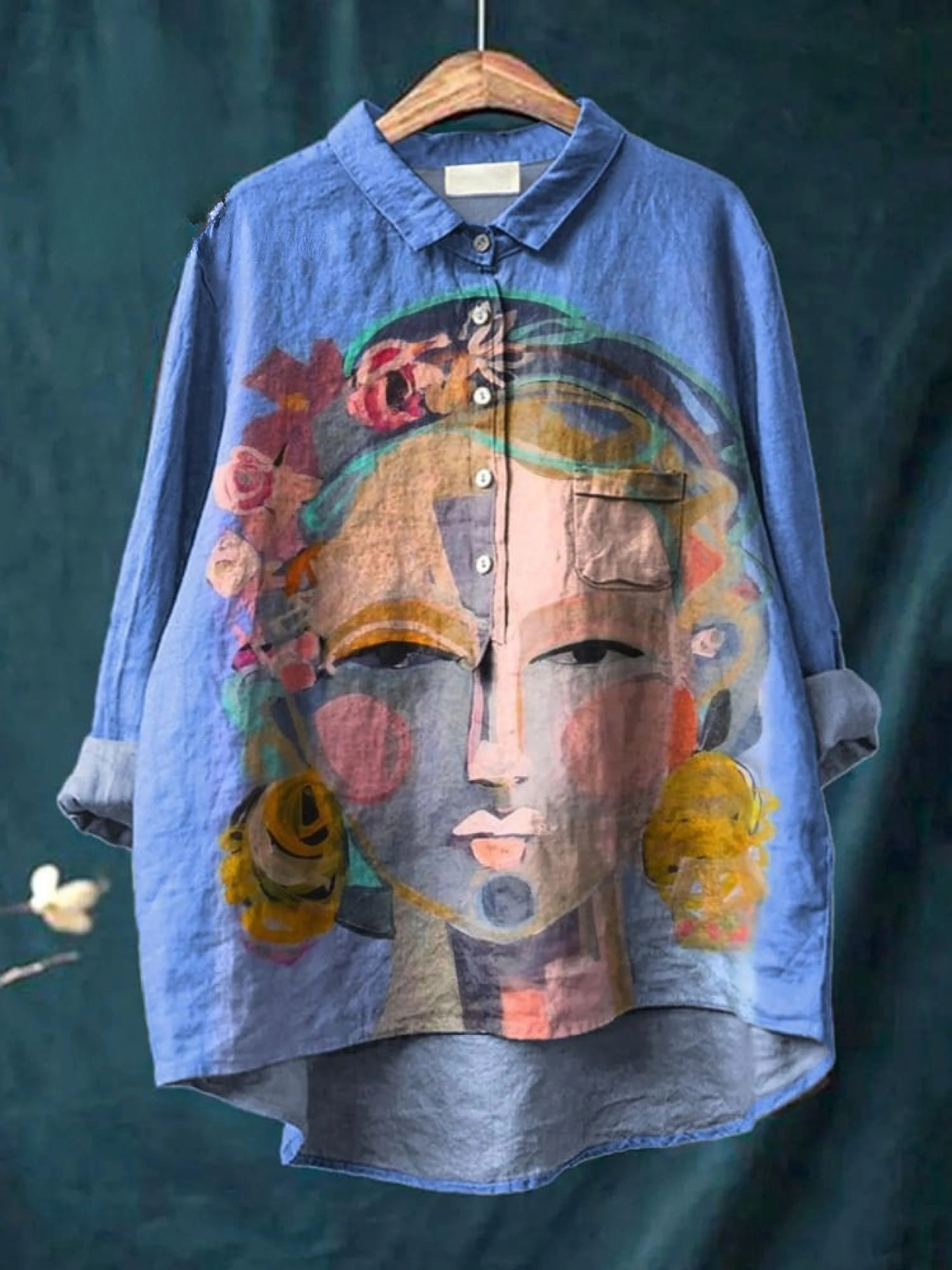Nyla | Women's Portrait-Print Button-Up Shirt