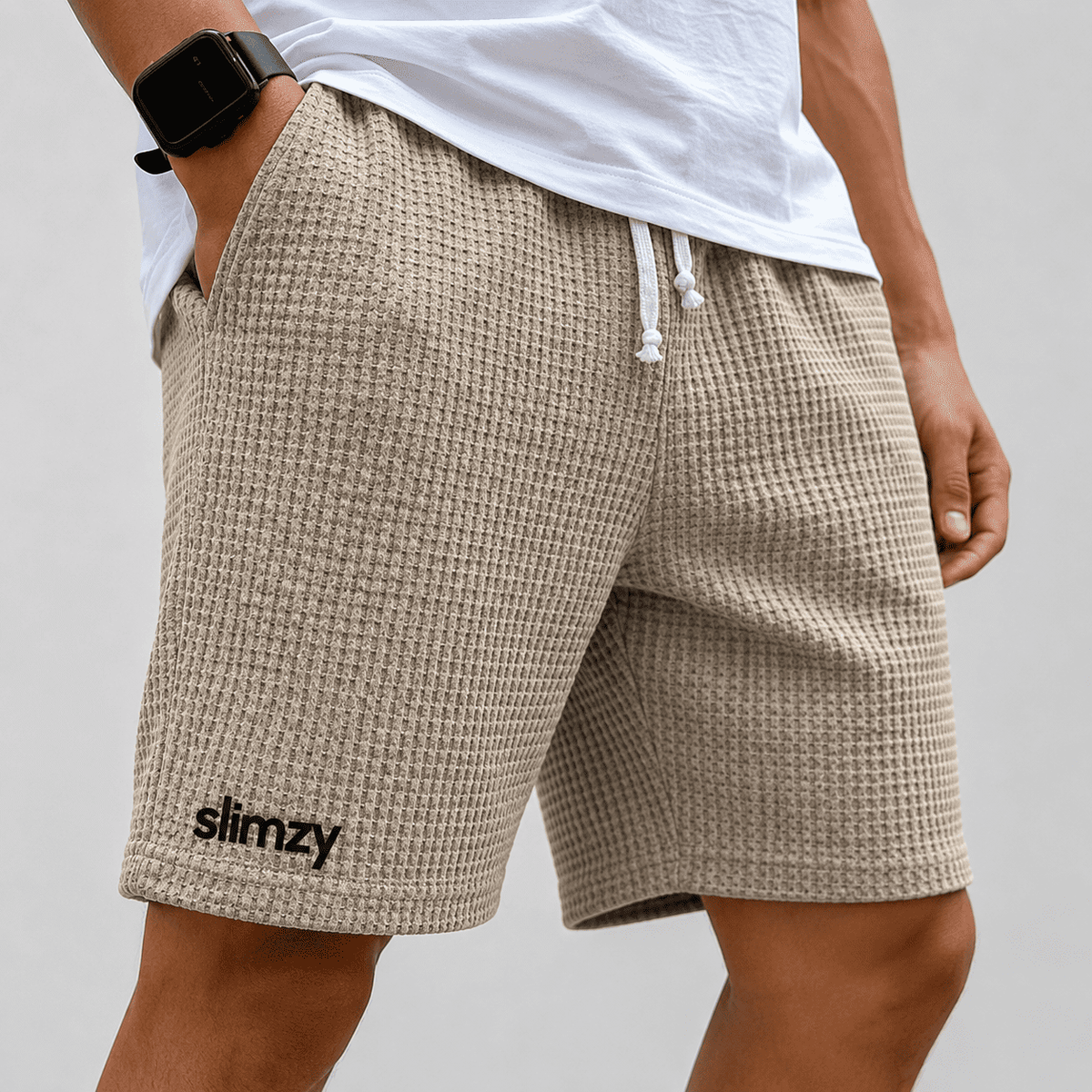 Men's Slimzy Premium Waffle Knit Shorts – Sand Beige