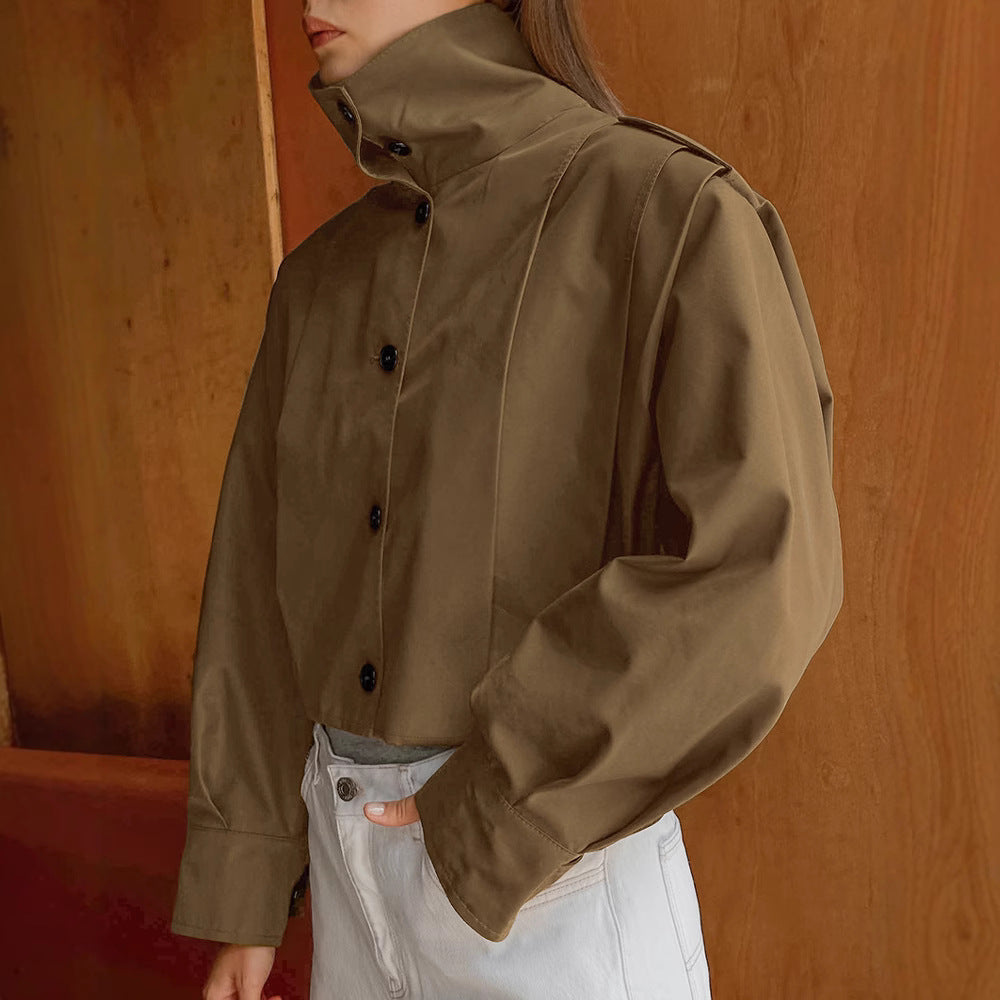 Amelia | Women's Button-Front Cropped Trench Jacket — product image 3
