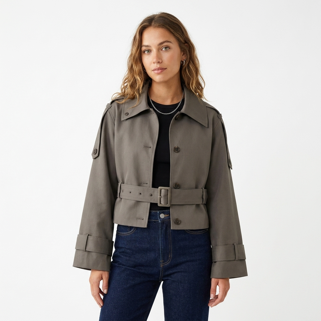 Audrey | Women's Belted Cropped Trench Jacket — product image 1