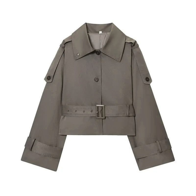 Audrey | Women's Belted Cropped Trench Jacket — product image 3