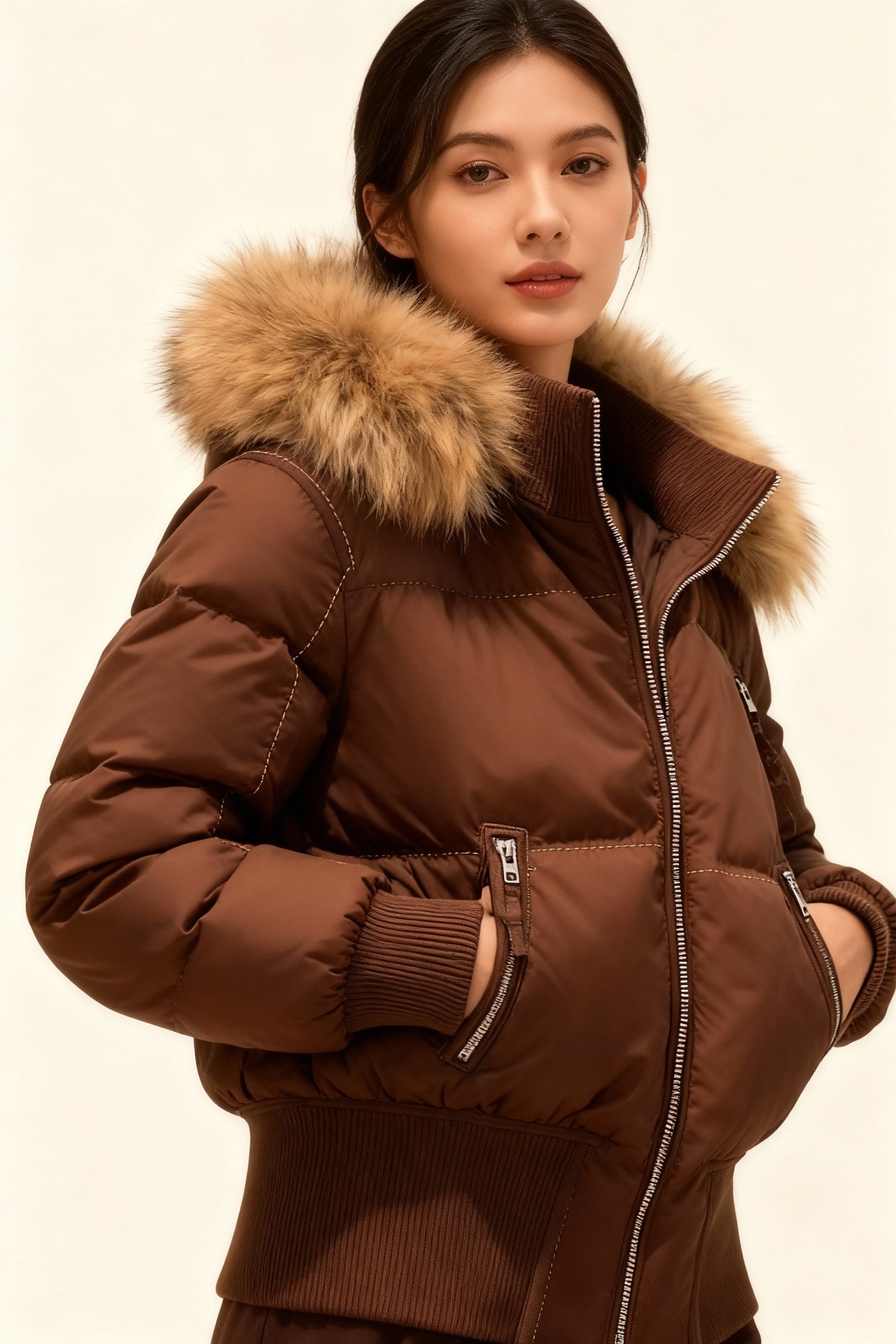 Ava | Women's Quilted Faux-Fur-Trim Hooded Jacket — product image 3