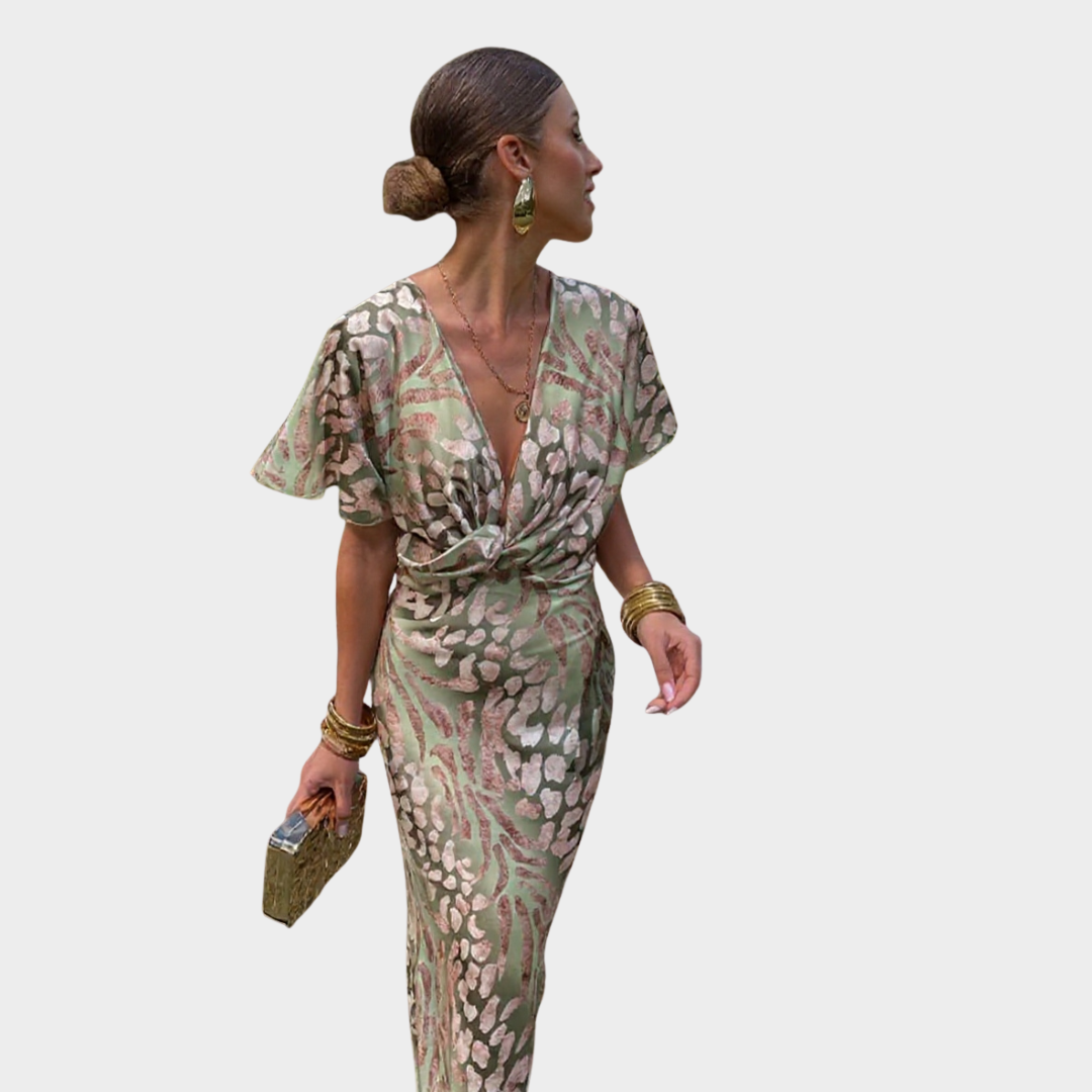 Clarissa | Women's Twist-Front Printed Midi Dress — product image 2