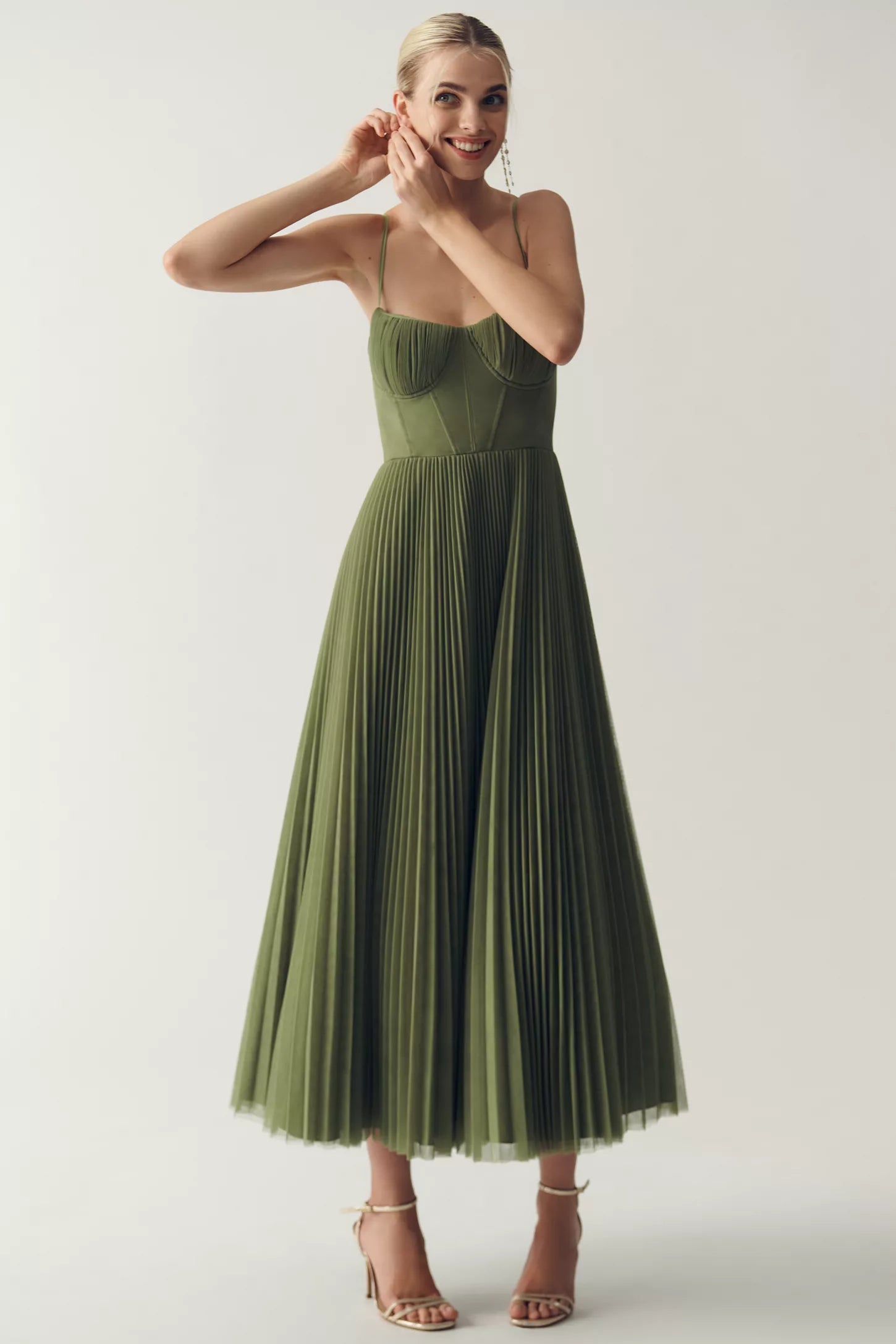 Olivia | Women's Open-Back Pleated Midi Dress — product image 1