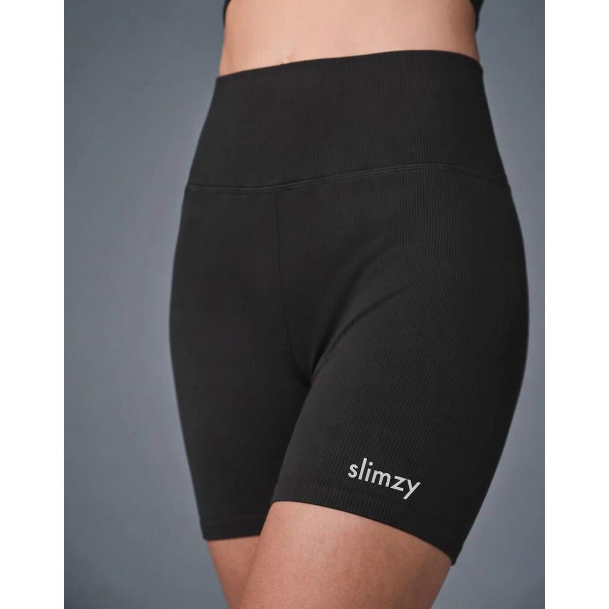 Women's Slimzy Ribbed Black High-Waisted Fitness Shorts