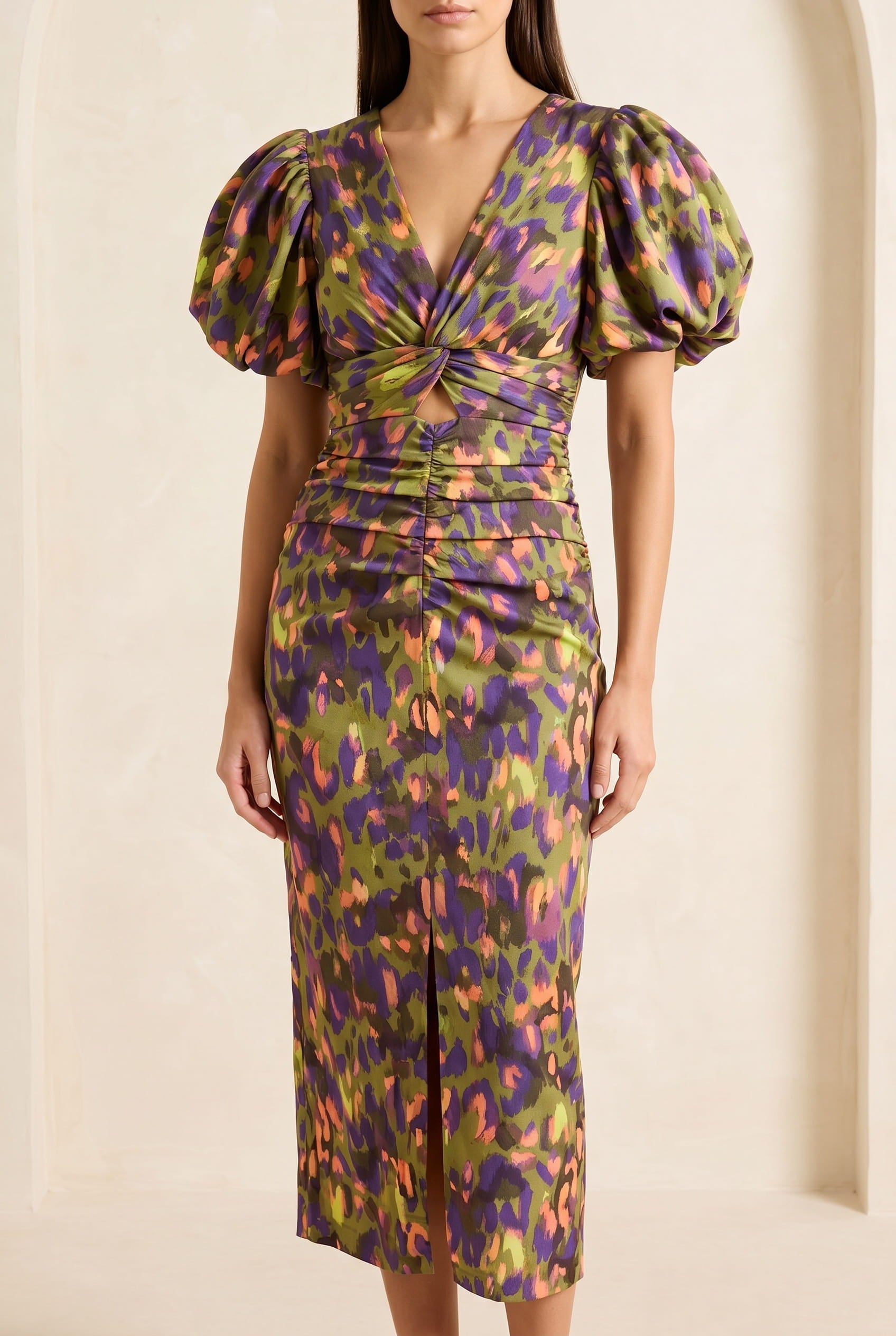 Slimzy Women's Abstract-Print Puff-Sleeve Midi Dress – product image 8 of 9
