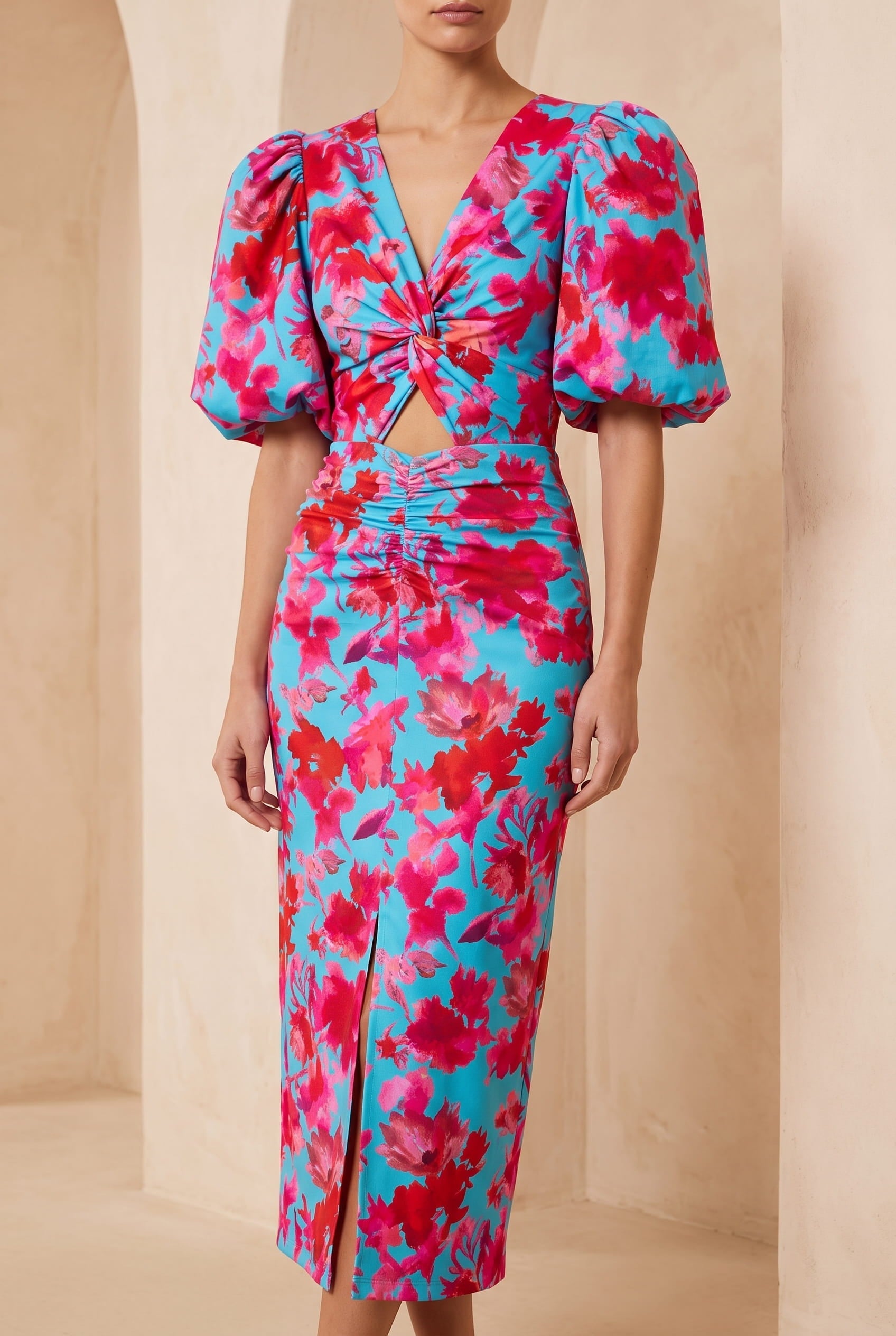 Slimzy Women's Abstract-Print Puff-Sleeve Midi Dress – product image 9 of 9