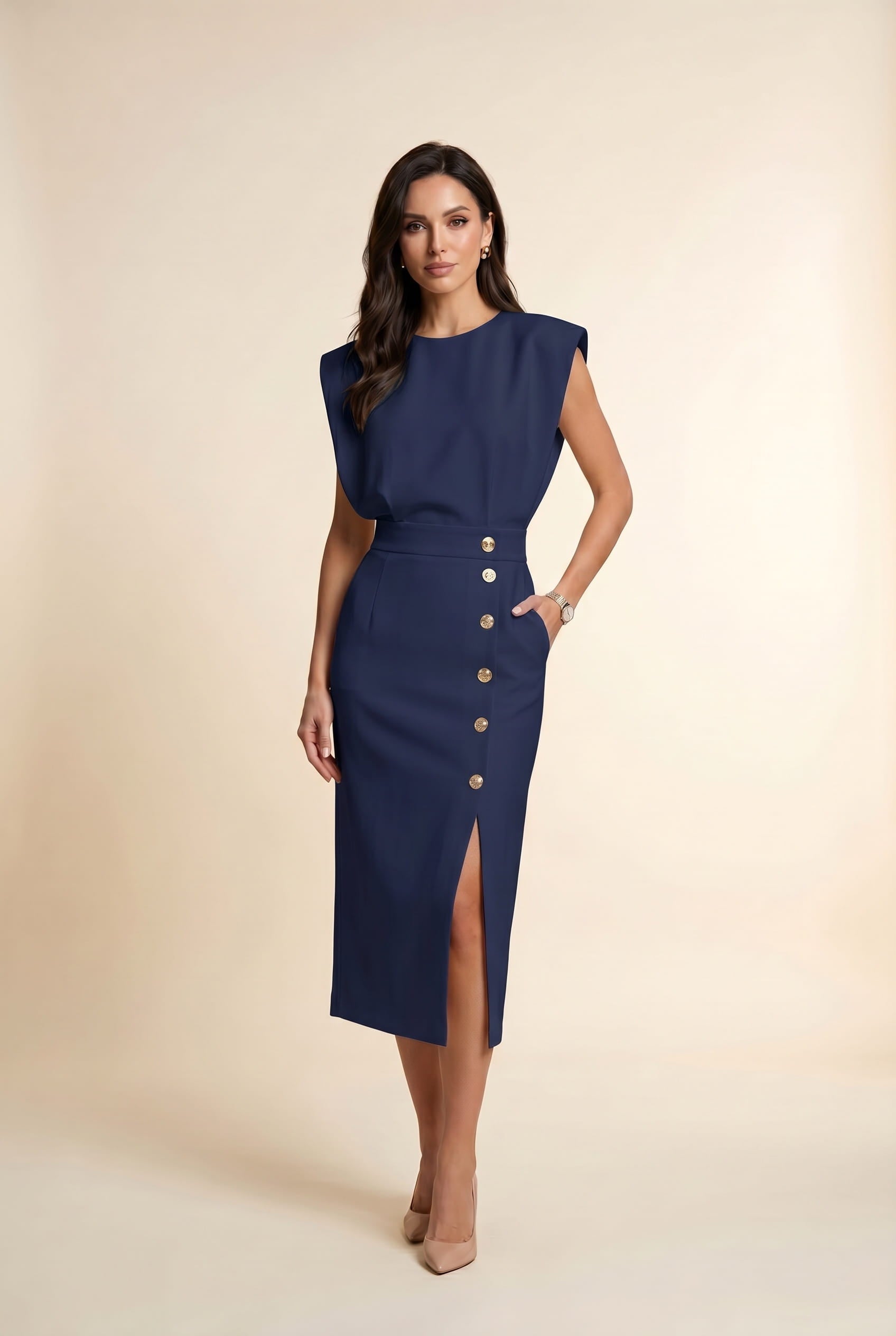 Slimzy Women's Button-Detail Sleeveless Midi Dress – product image 10 of 11