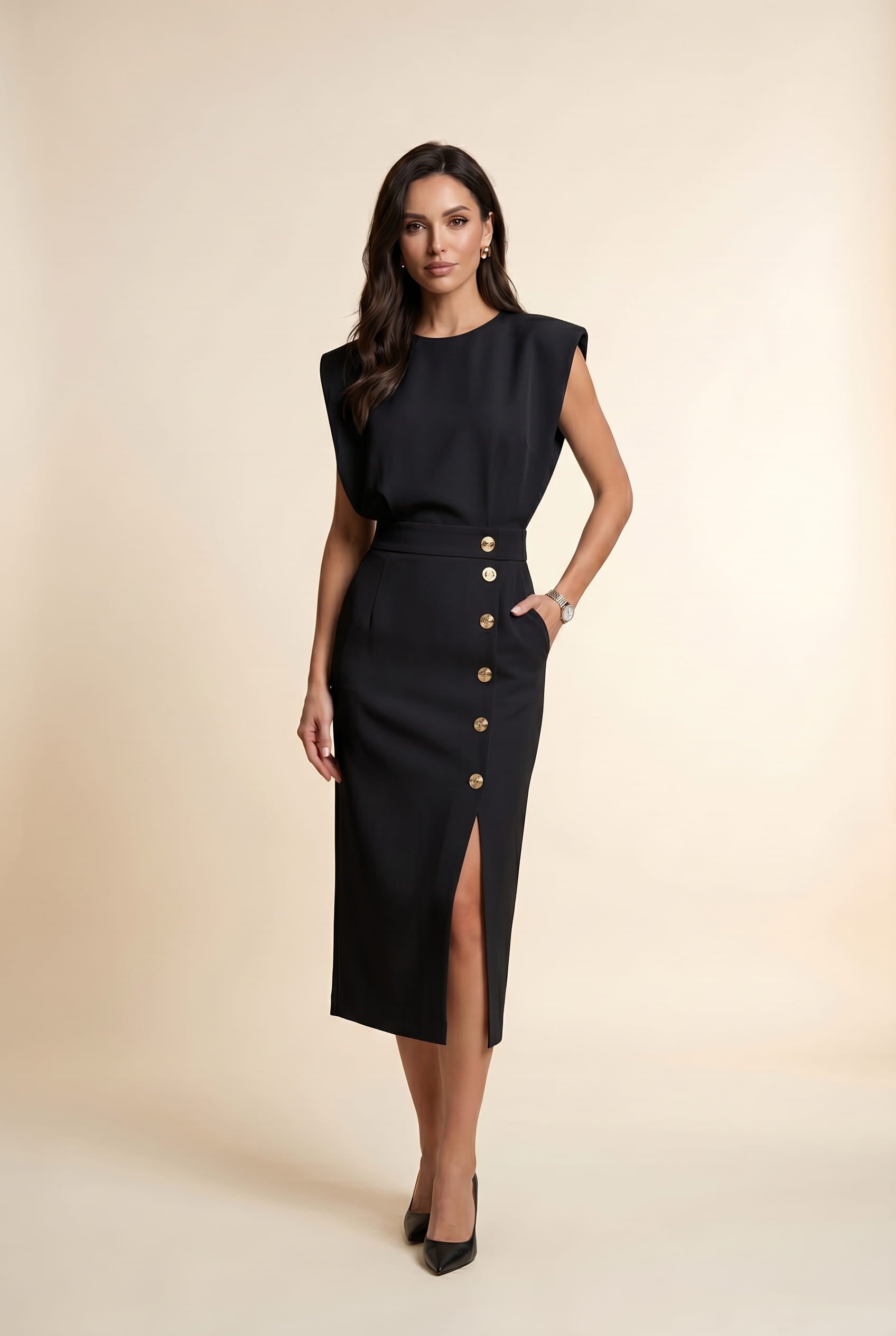 Slimzy Women's Button-Detail Sleeveless Midi Dress – product image 2 of 11