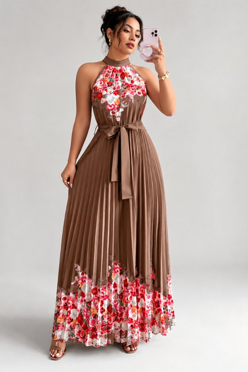 Slimzy Women's Floral Pleated Halter Maxi Dress – product image 14 of 22