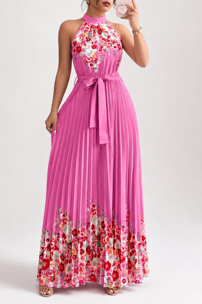 Slimzy Women's Floral Pleated Halter Maxi Dress – product image 9 of 22