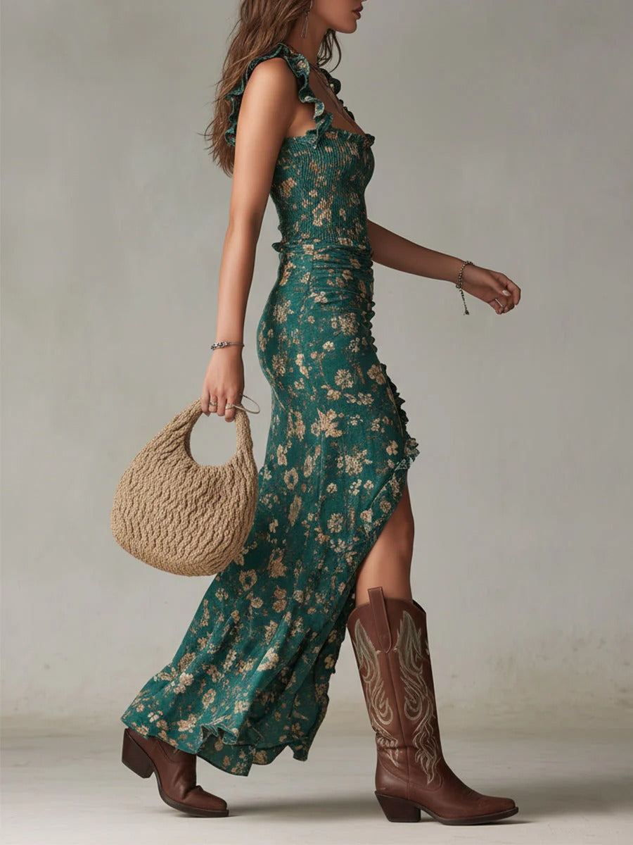 Slimzy Women's Floral Shirred Ruffle Maxi Dress – product image 2 of 6