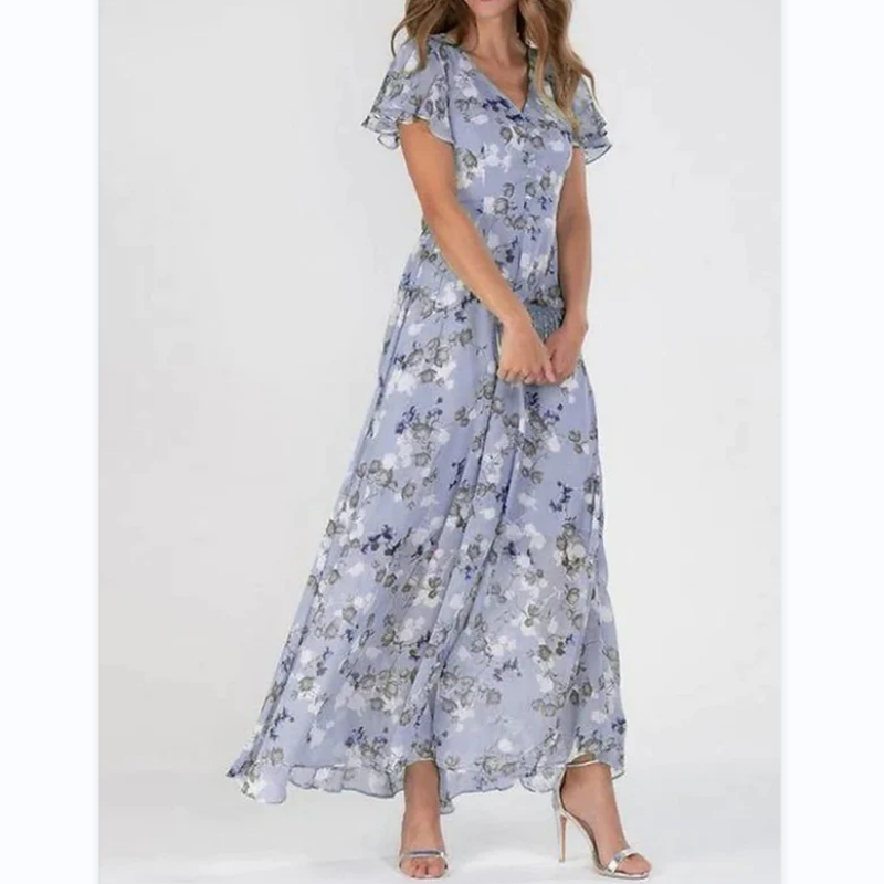 Slimzy Women's Floral V-Neck Flutter-Sleeve Midi Dress – product image 6 of 12