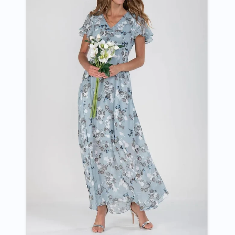Slimzy Women's Floral V-Neck Flutter-Sleeve Midi Dress – product image 9 of 12