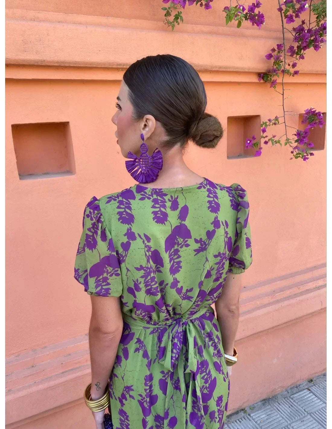 Slimzy Women's Floral V-Neck Puff-Sleeve Midi Dress – product image 3 of 6