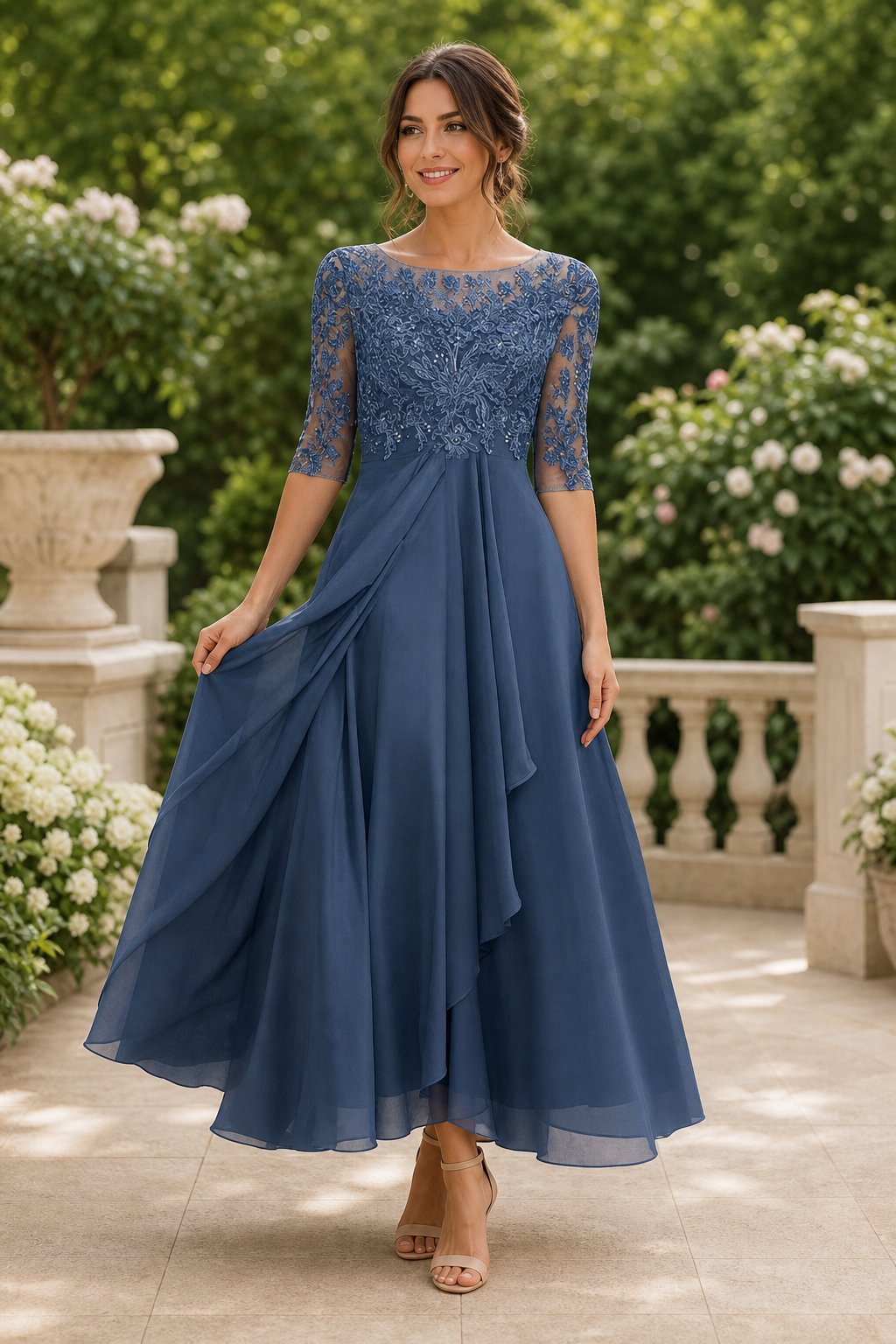 Slimzy Women's Lace-Bodice Flowing Maxi Dress – product image 1 of 8