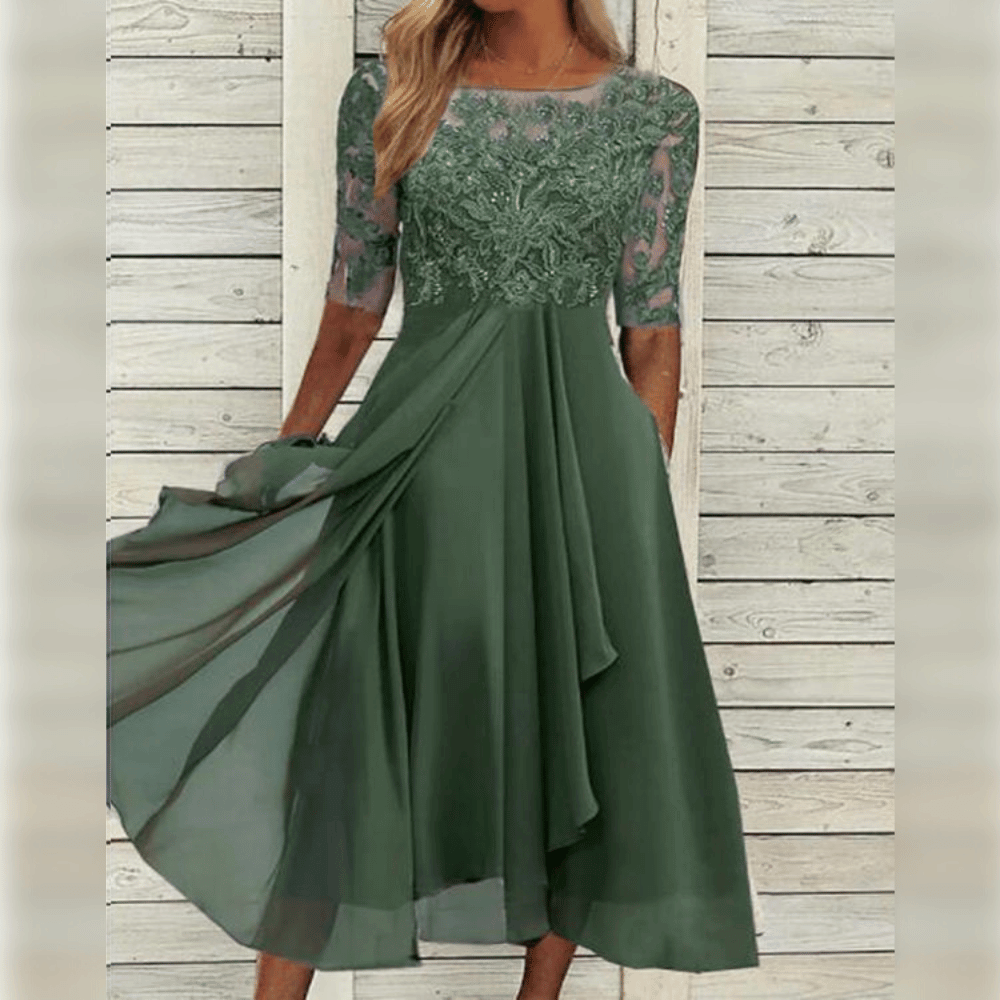 Slimzy Women's Lace-Bodice Three-Quarter-Sleeve Maxi Dress – product image 2 of 8