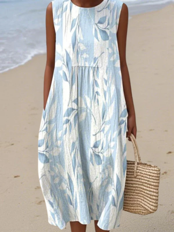 Slimzy Women's Leaf-Print Sleeveless Midi Dress – product image 1 of 1