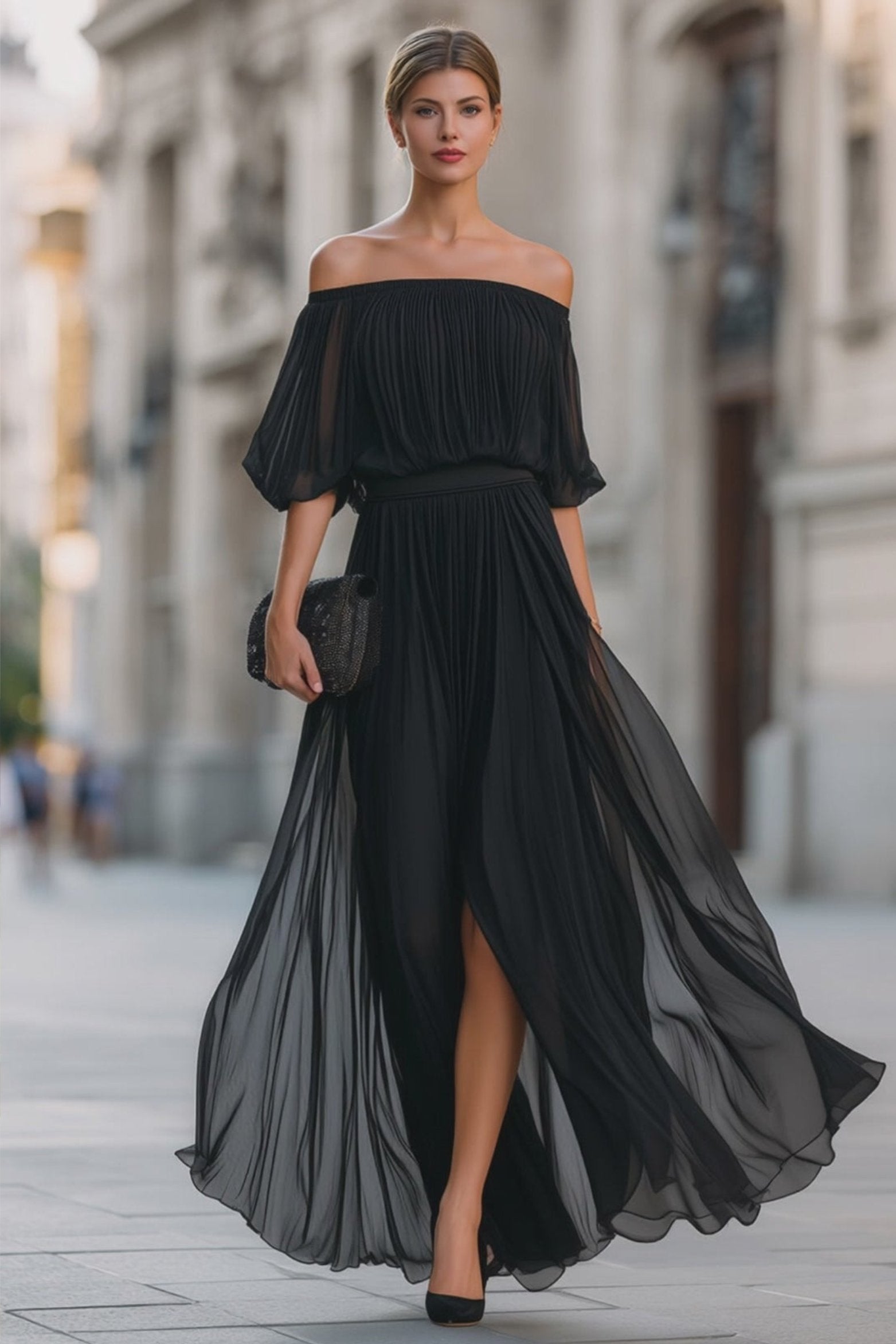Slimzy Women's Off-Shoulder Pleated Maxi Dress – product image 1 of 8