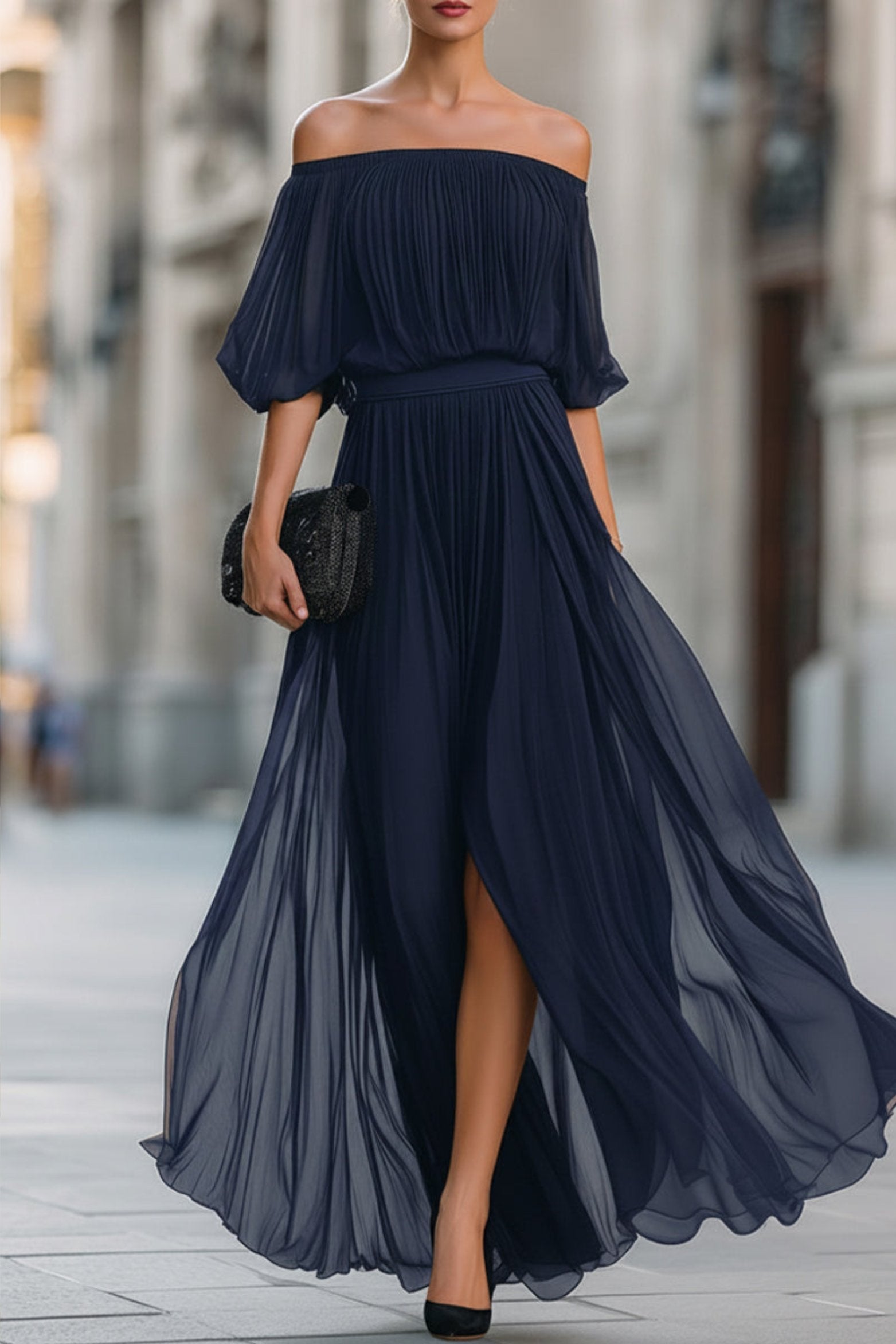Slimzy Women's Off-Shoulder Pleated Maxi Dress – product image 2 of 8