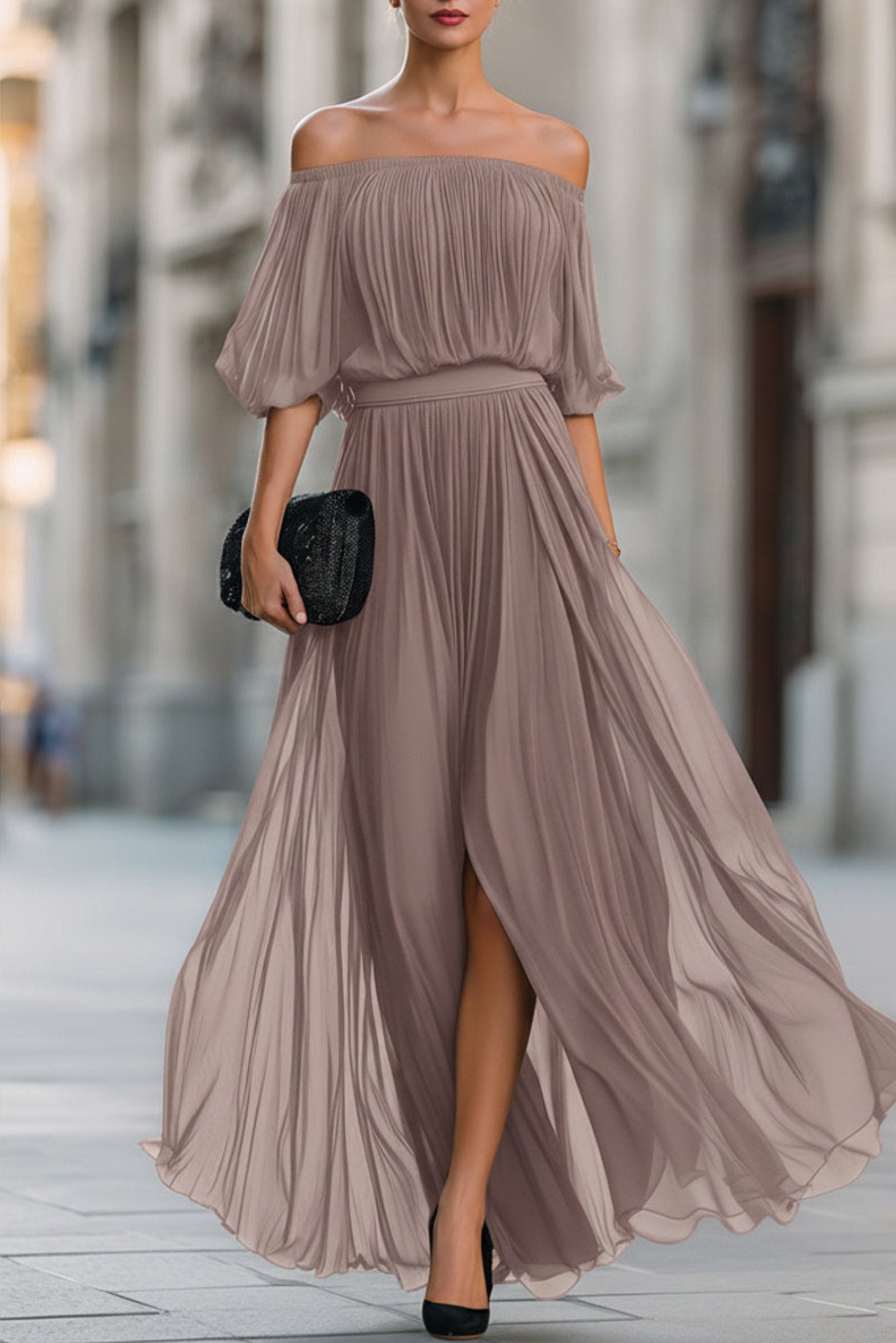 Slimzy Women's Off-Shoulder Pleated Maxi Dress – product image 4 of 8