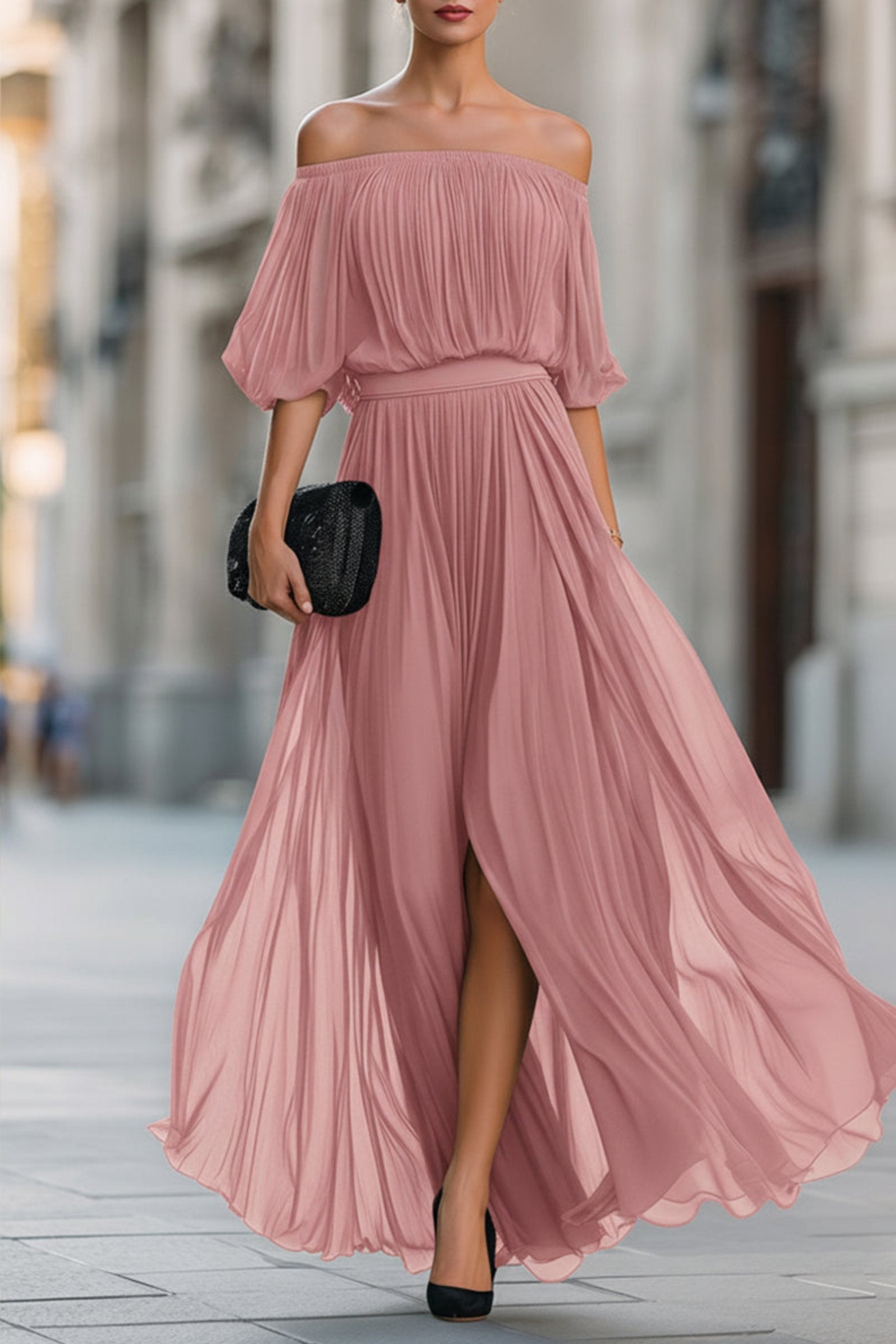 Slimzy Women's Off-Shoulder Pleated Maxi Dress – product image 5 of 8