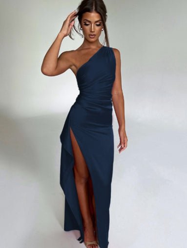 Slimzy Women's One-Shoulder Ruched Side-Slit Maxi Dress – product image 11 of 21
