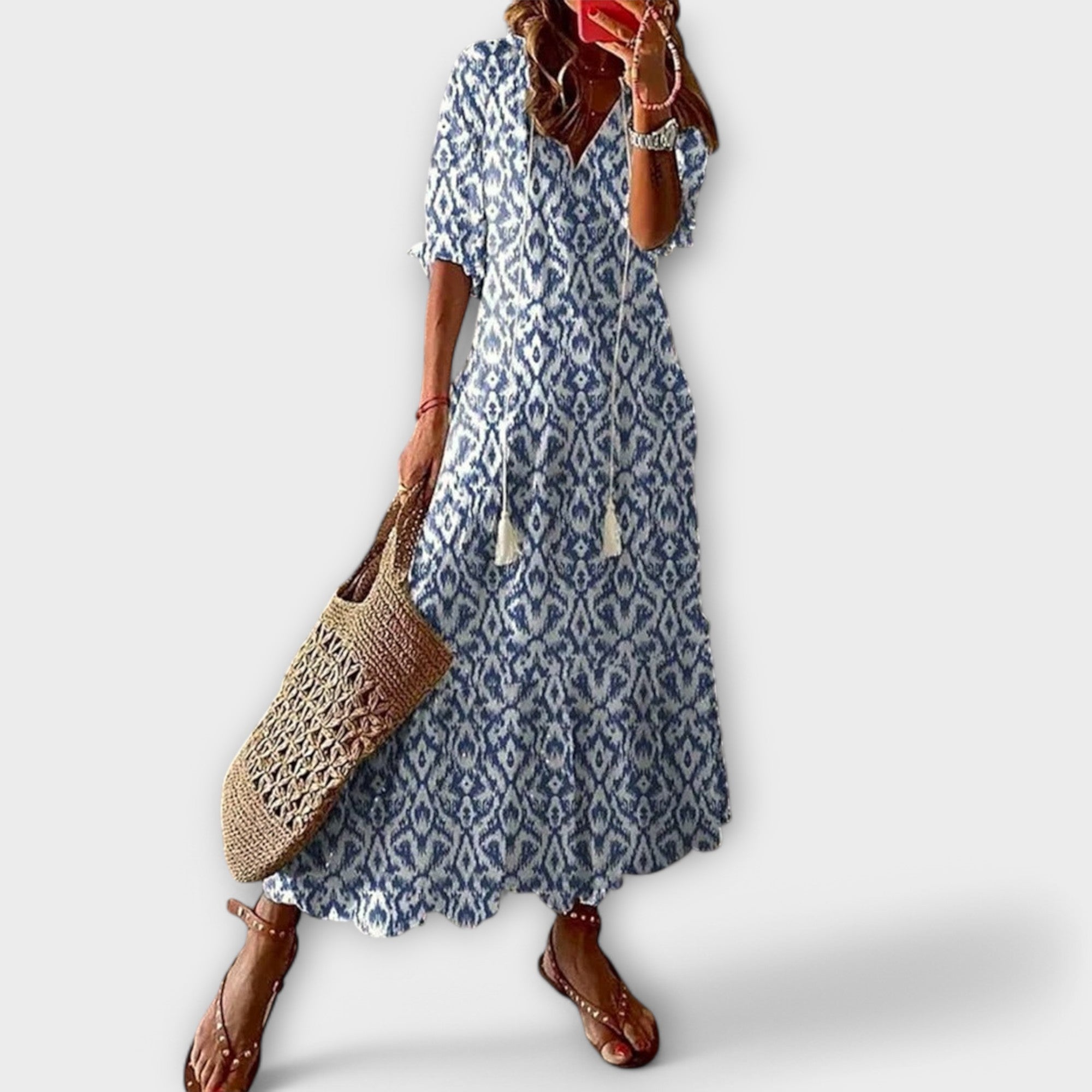 Slimzy Women's Printed V-Neck Short-Sleeve Maxi Dress – product image 1 of 7