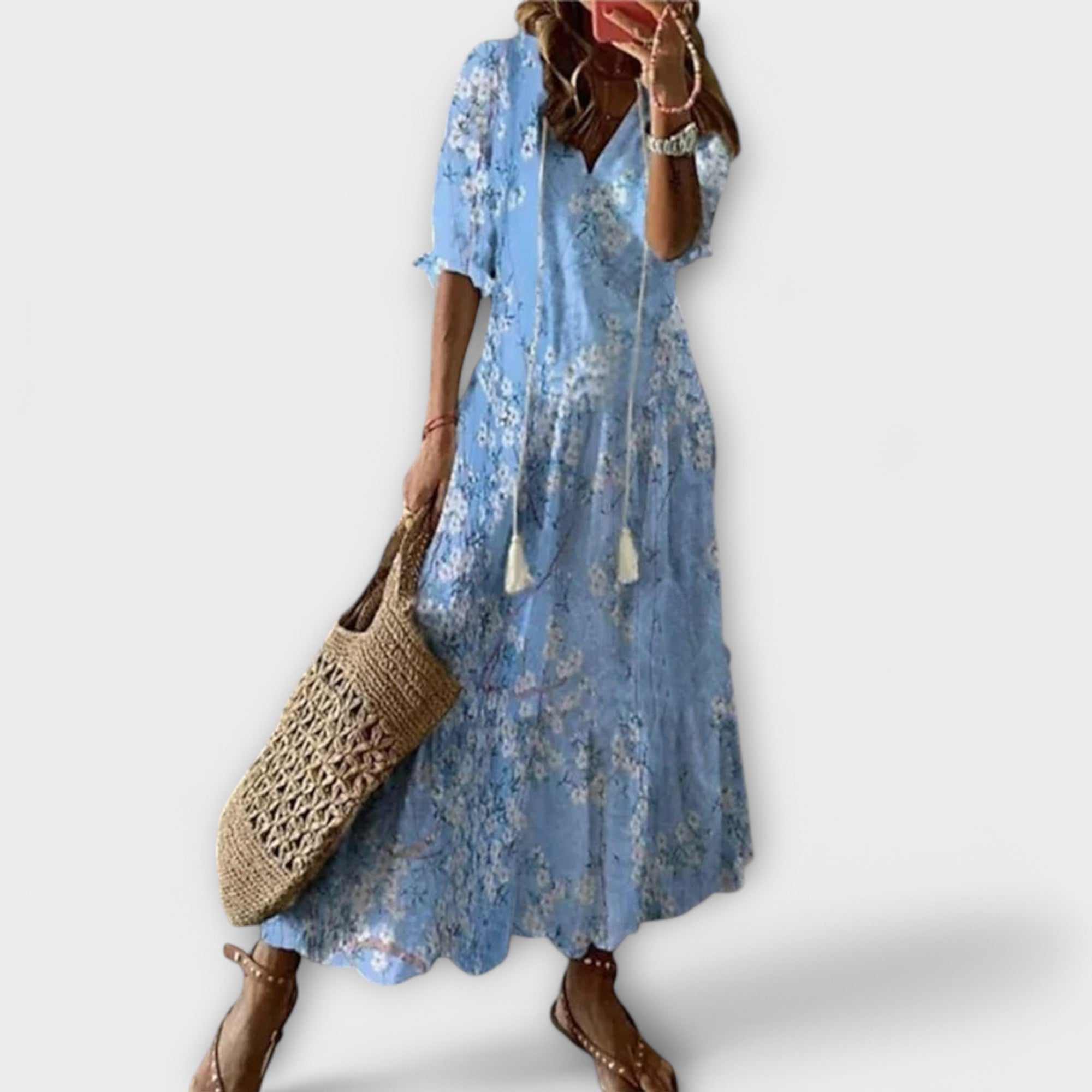 Slimzy Women's Printed V-Neck Short-Sleeve Maxi Dress – product image 3 of 7