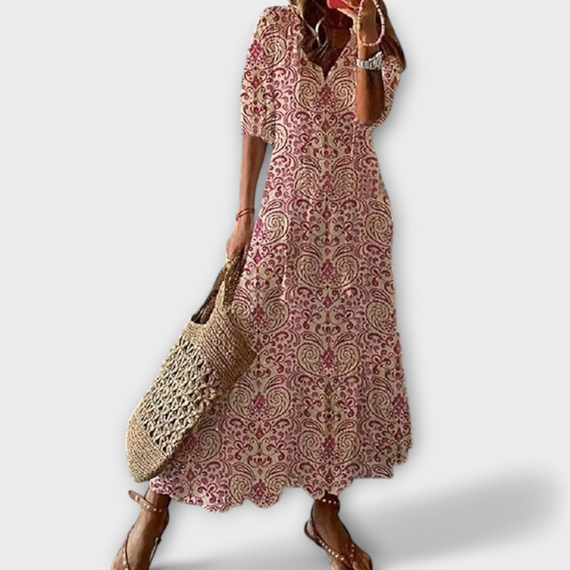 Slimzy Women's Printed V-Neck Short-Sleeve Maxi Dress – product image 4 of 7