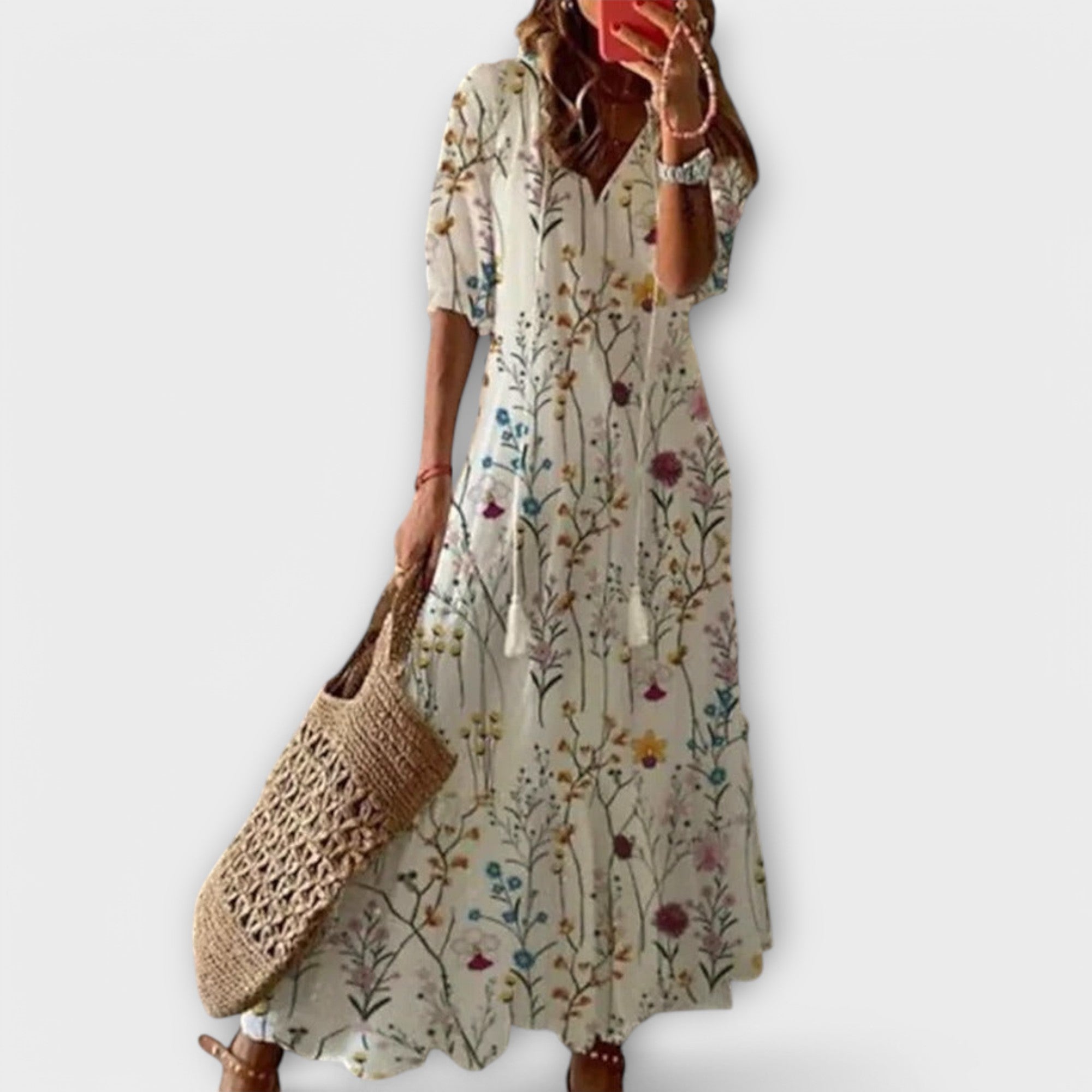 Slimzy Women's Printed V-Neck Short-Sleeve Maxi Dress – product image 6 of 7
