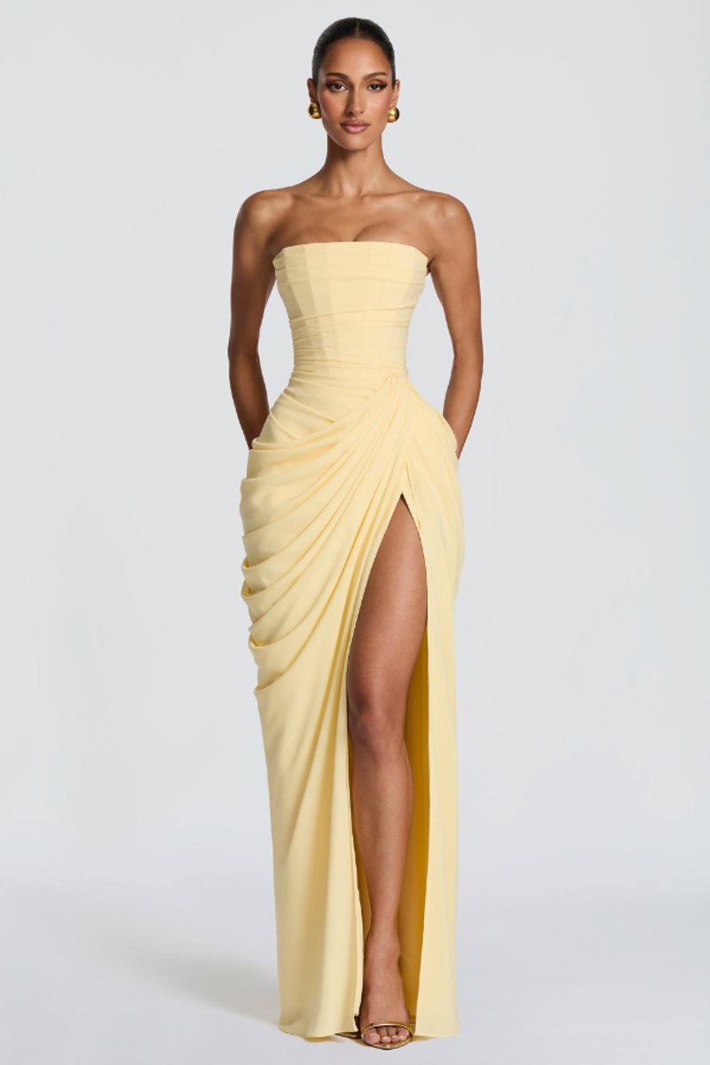 Slimzy Women's Strapless Draped Side-Slit Maxi Dress – product image 1 of 18