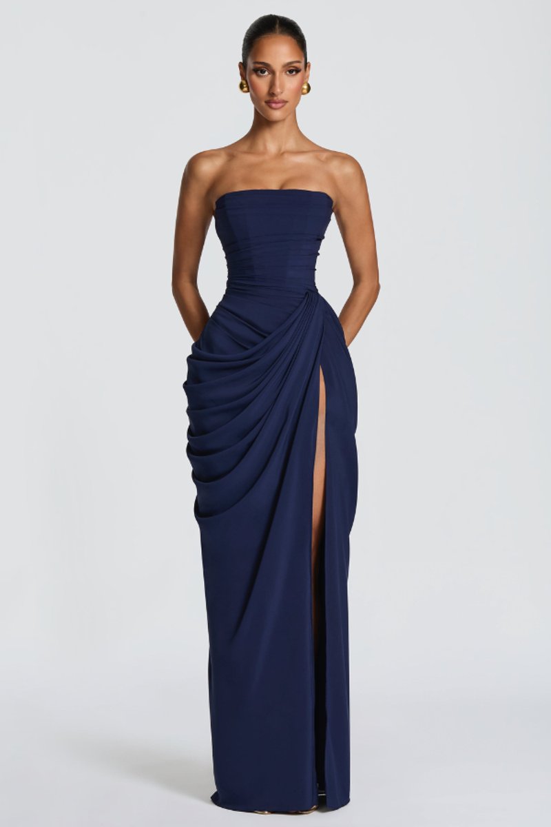 Slimzy Women's Strapless Draped Side-Slit Maxi Dress – product image 7 of 18