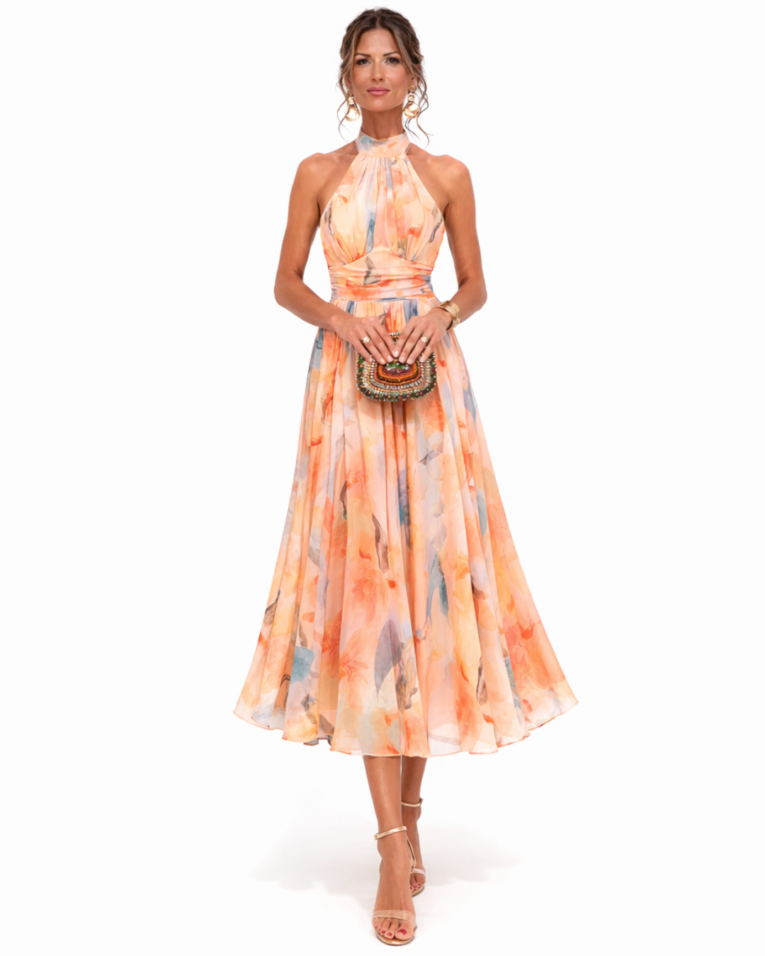 Slimzy Women's Watercolour-Print Halter Midi Dress – product image 1 of 4