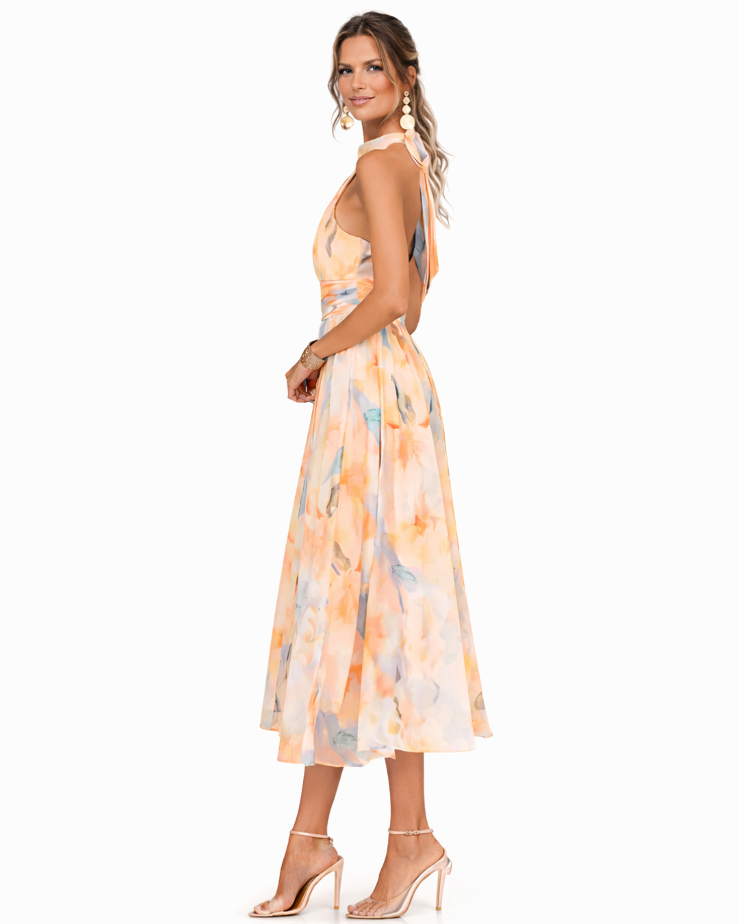 Slimzy Women's Watercolour-Print Halter Midi Dress – product image 3 of 4