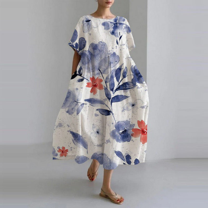 Slimzy Women's Watercolour-Print Short-Sleeve Maxi Dress – product image 1 of 5