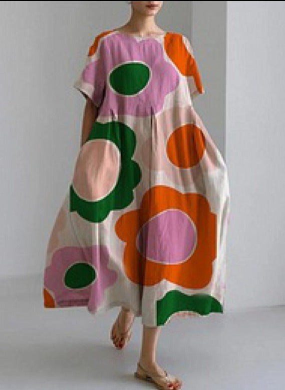 Slimzy Women's Watercolour-Print Short-Sleeve Maxi Dress – product image 5 of 5