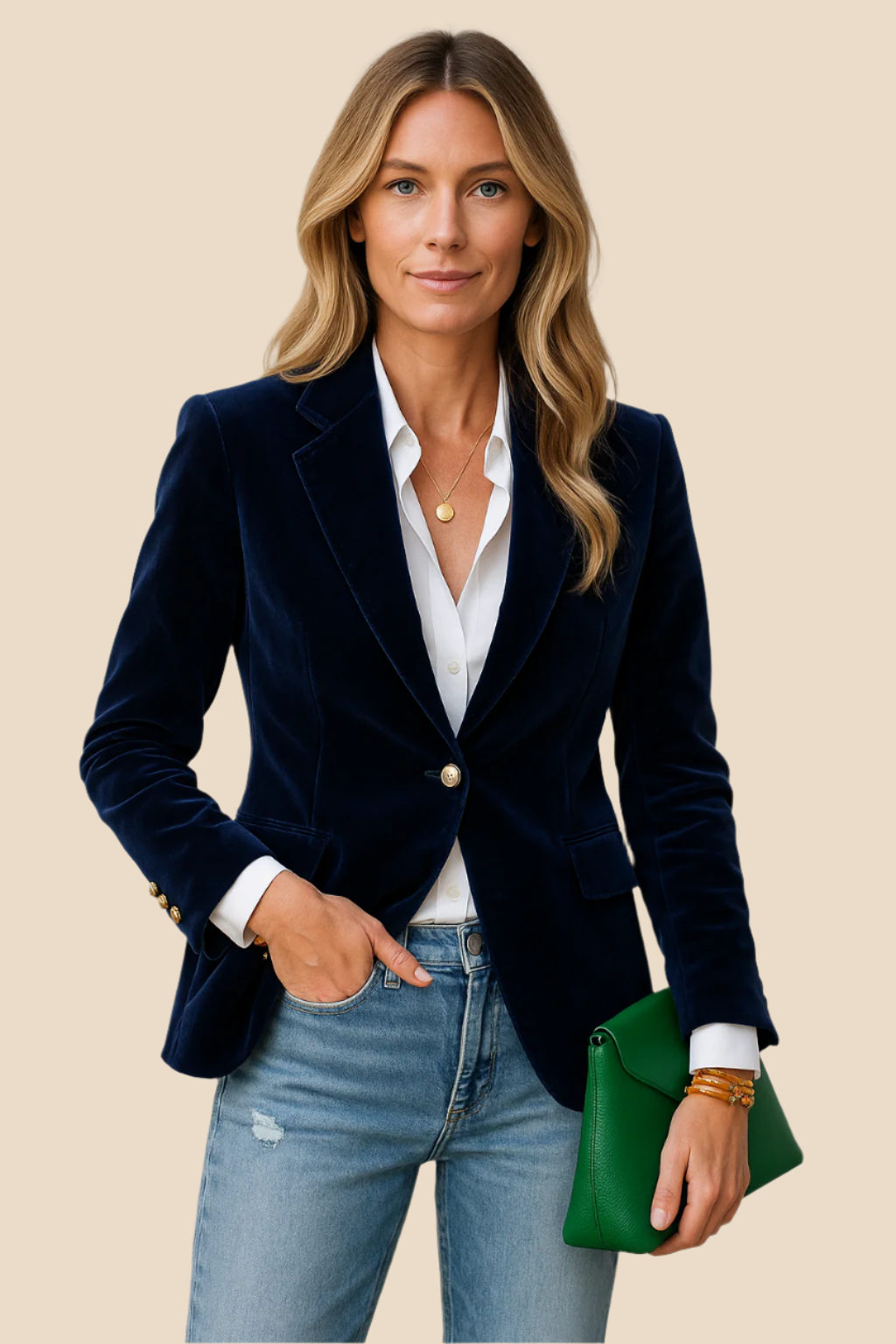 Valentina | Women's Velvet-Look Gold-Button Blazer — product image 4