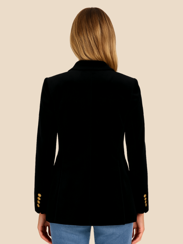 Valentina | Women's Velvet-Look Gold-Button Blazer — product image 17