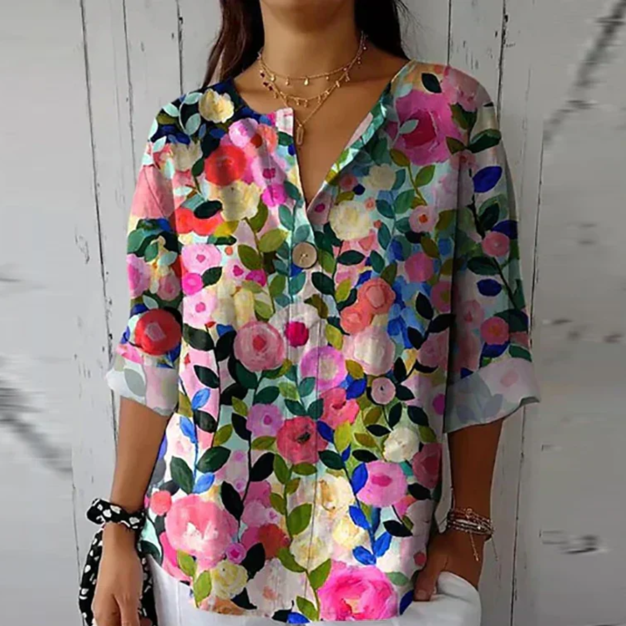 Cleo | Women's Floral V-Neck Blouse