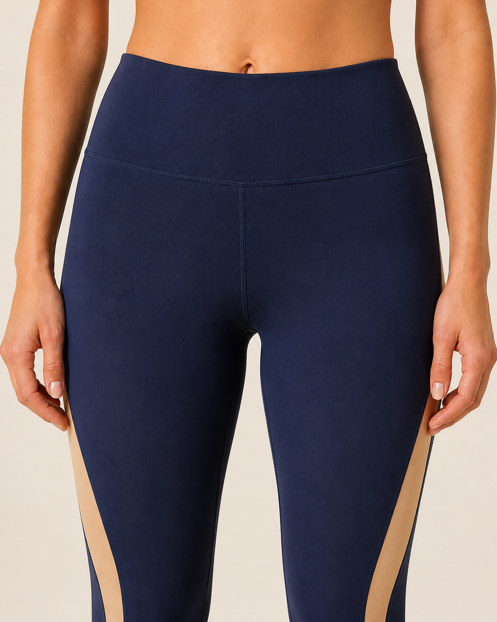 Women's Meridian Panel Leggings — Ink Blue / Sand — construction detail