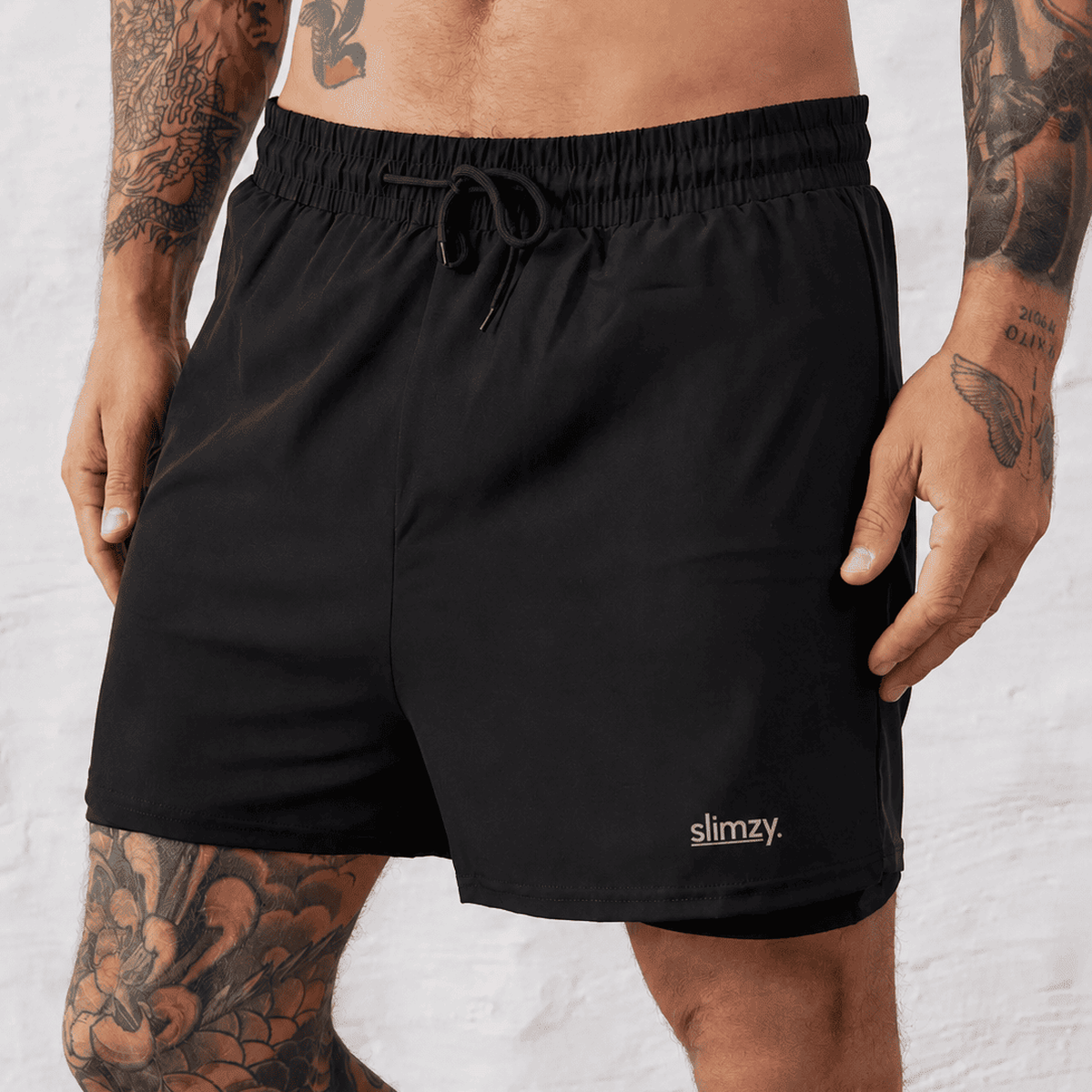 Slimzy Men's Sport Tie Double Shorts – Black