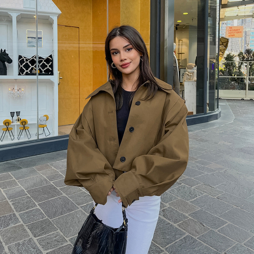 Amelia | Women's Button-Front Cropped Trench Jacket — product image 2