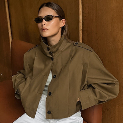 Amelia | Women's Button-Front Cropped Trench Jacket — product image 4