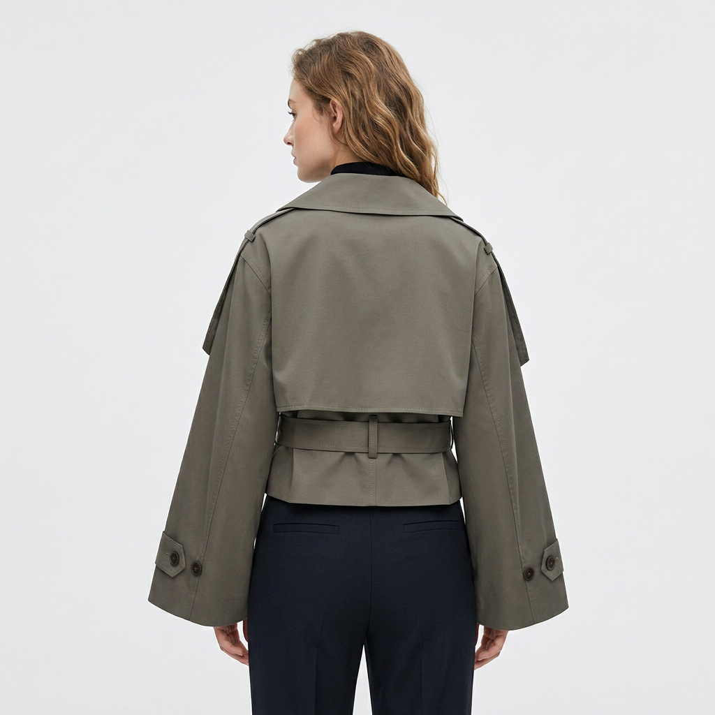 Audrey | Women's Belted Cropped Trench Jacket — product image 2