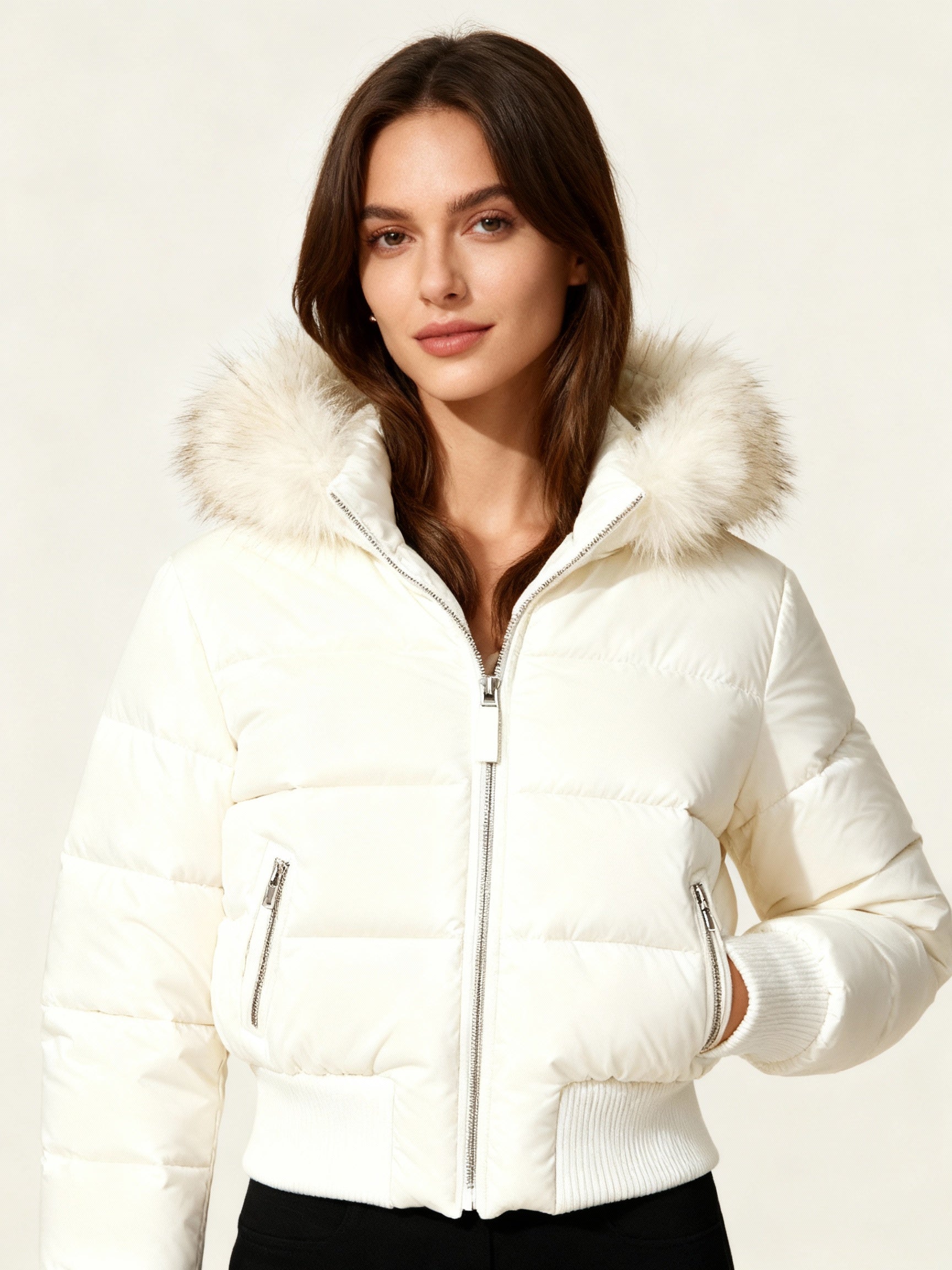 Ava | Women's Quilted Faux-Fur-Trim Hooded Jacket — product image 2