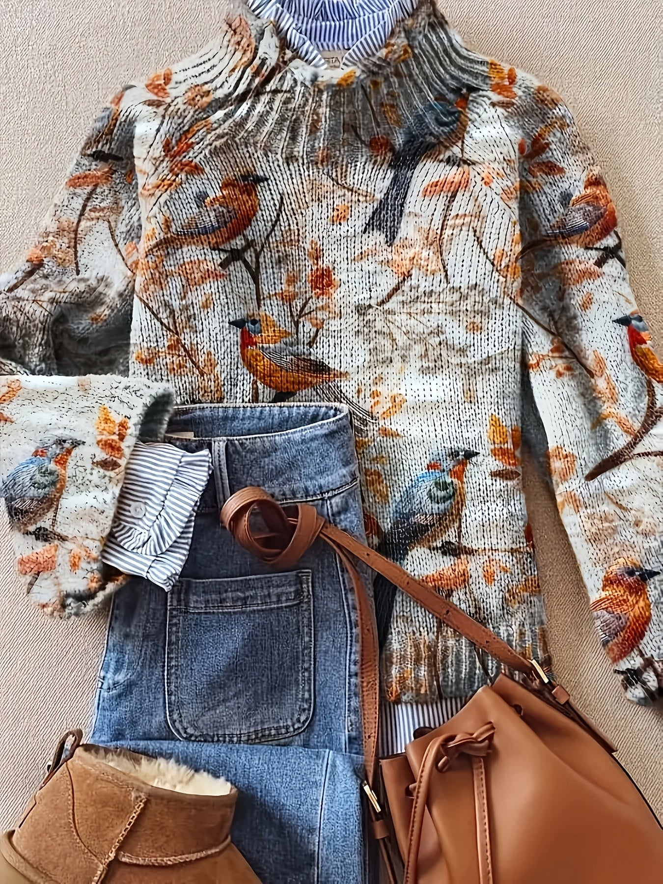 Brianna | Women's Bird-Print Crew-Neck Sweater — product image 1