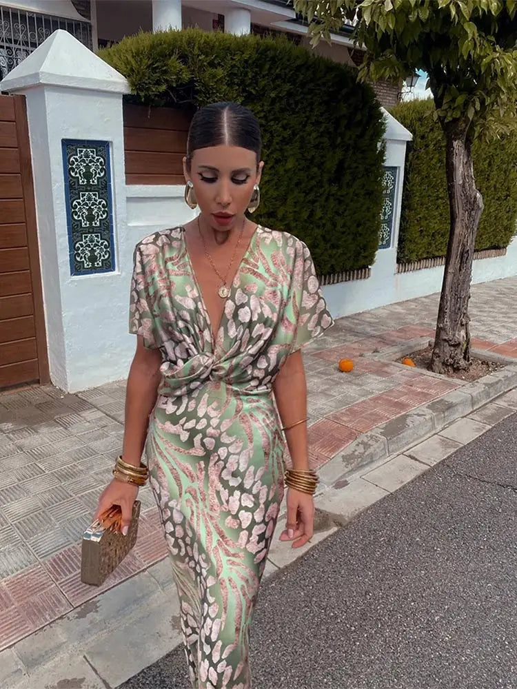 Clarissa | Women's Twist-Front Printed Midi Dress — product image 1